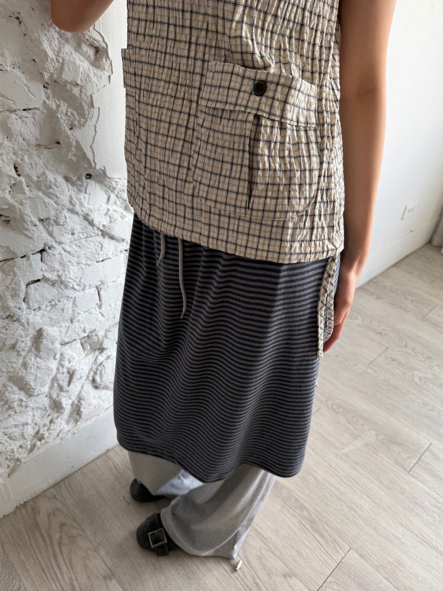 Faux two-piece striped cotton culottes