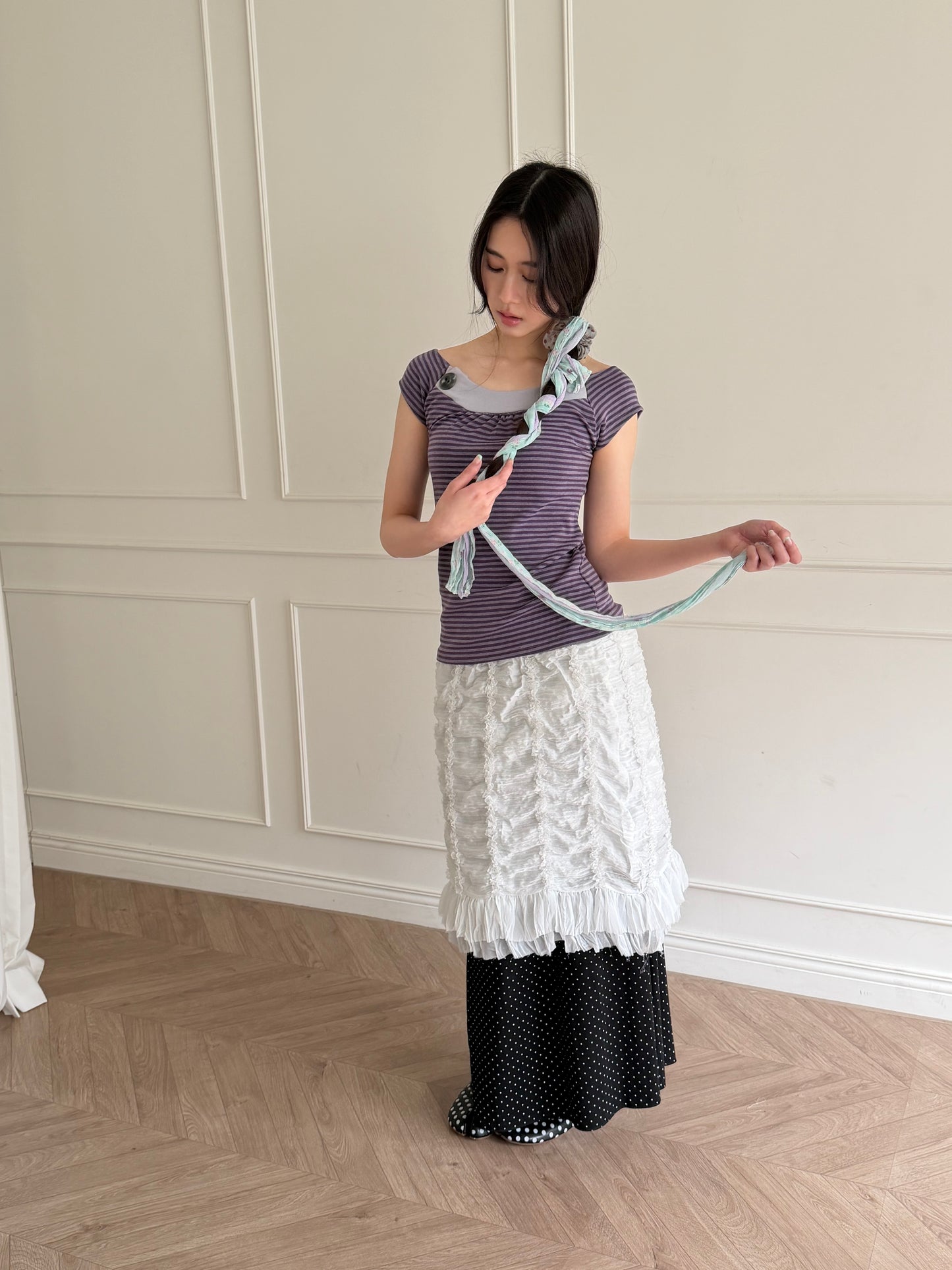 Elastic polka dot maxi dress