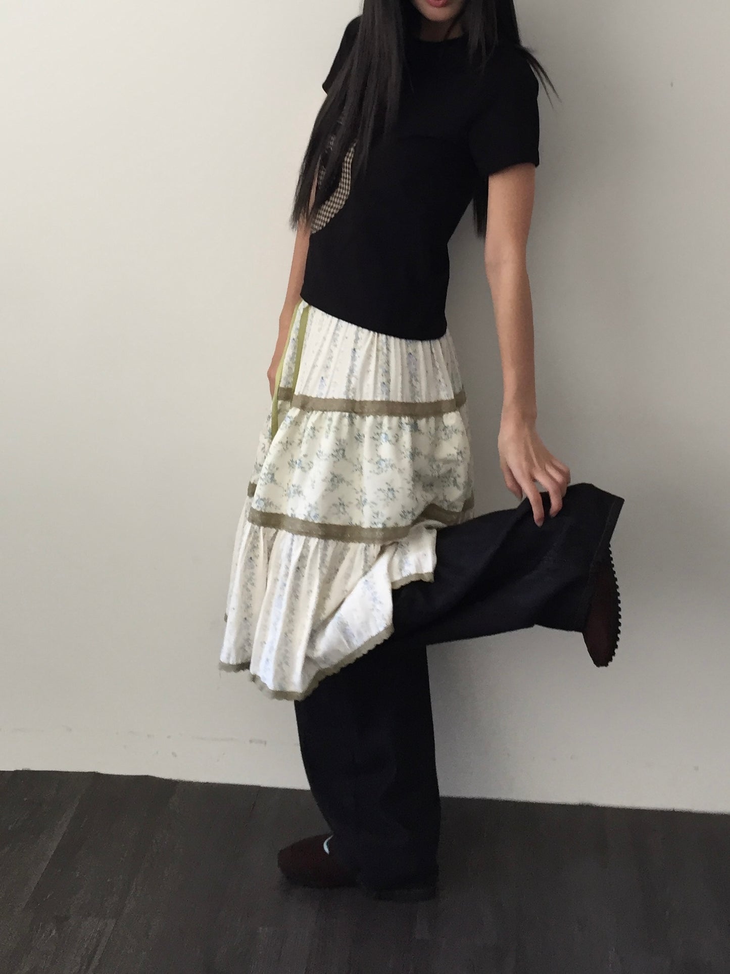 Patchwork Print Midi Skirt