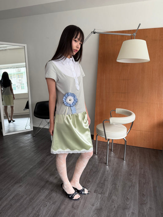 Satin and lace mini skirt