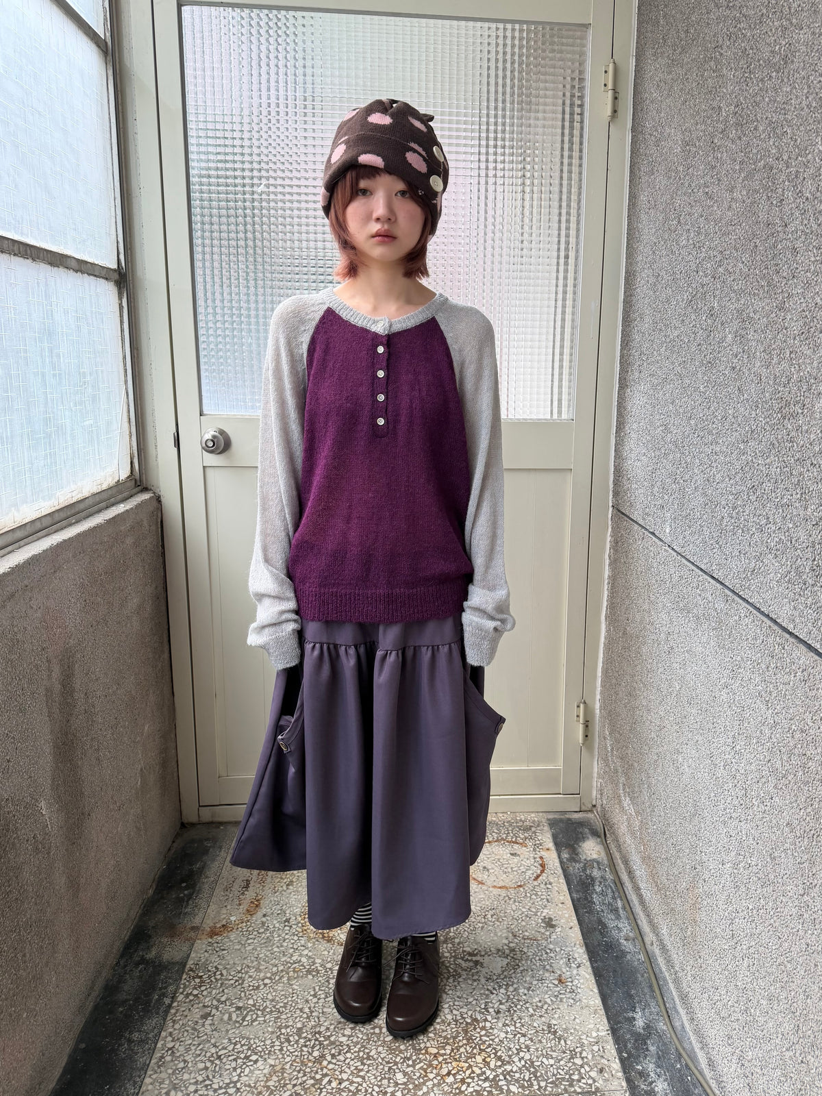 Draped Pocket Button Midi Skirt
