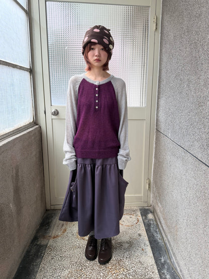 Draped Pocket Button Midi Skirt