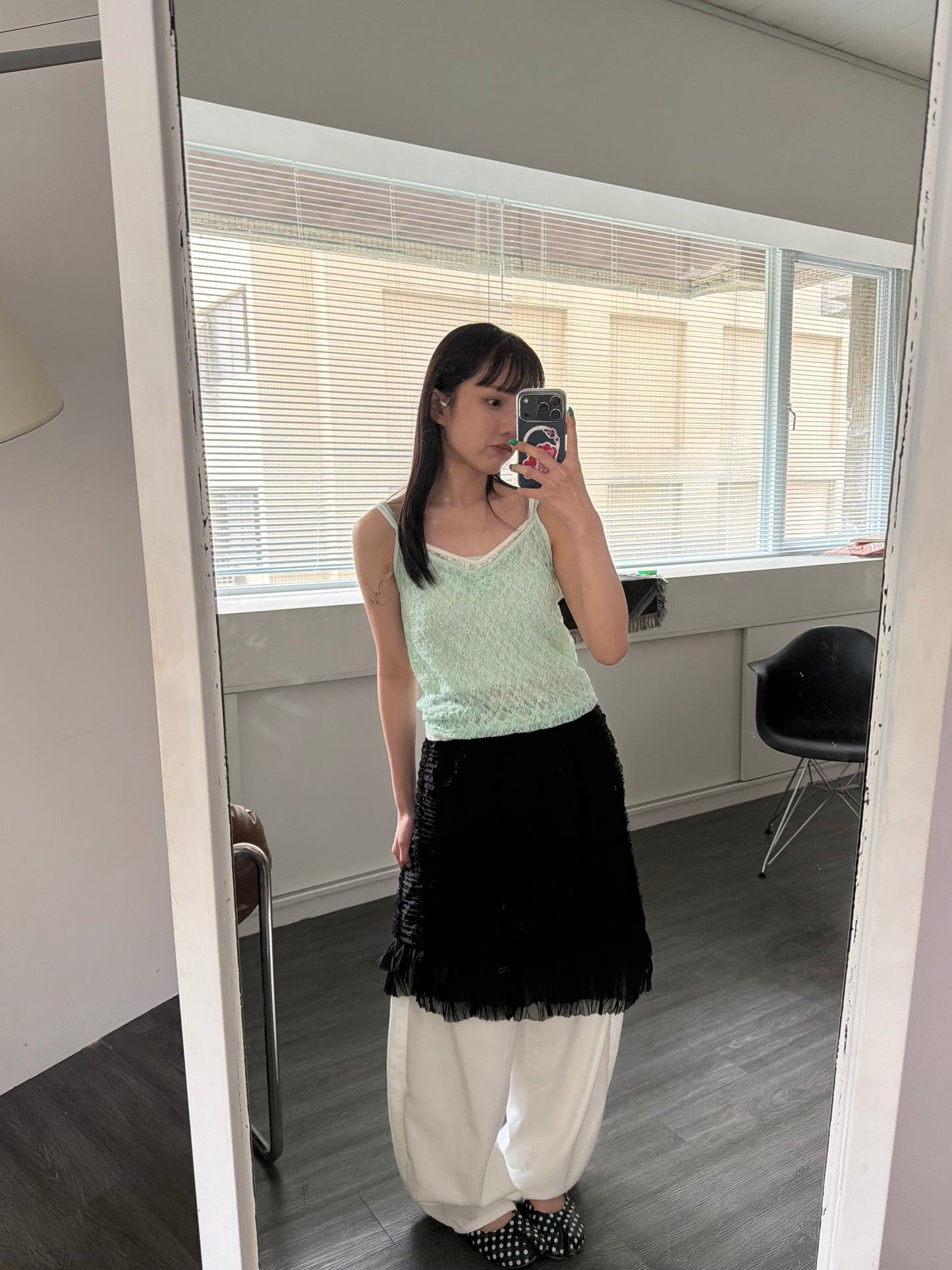 Lace sheer V-neck spaghetti strap vest