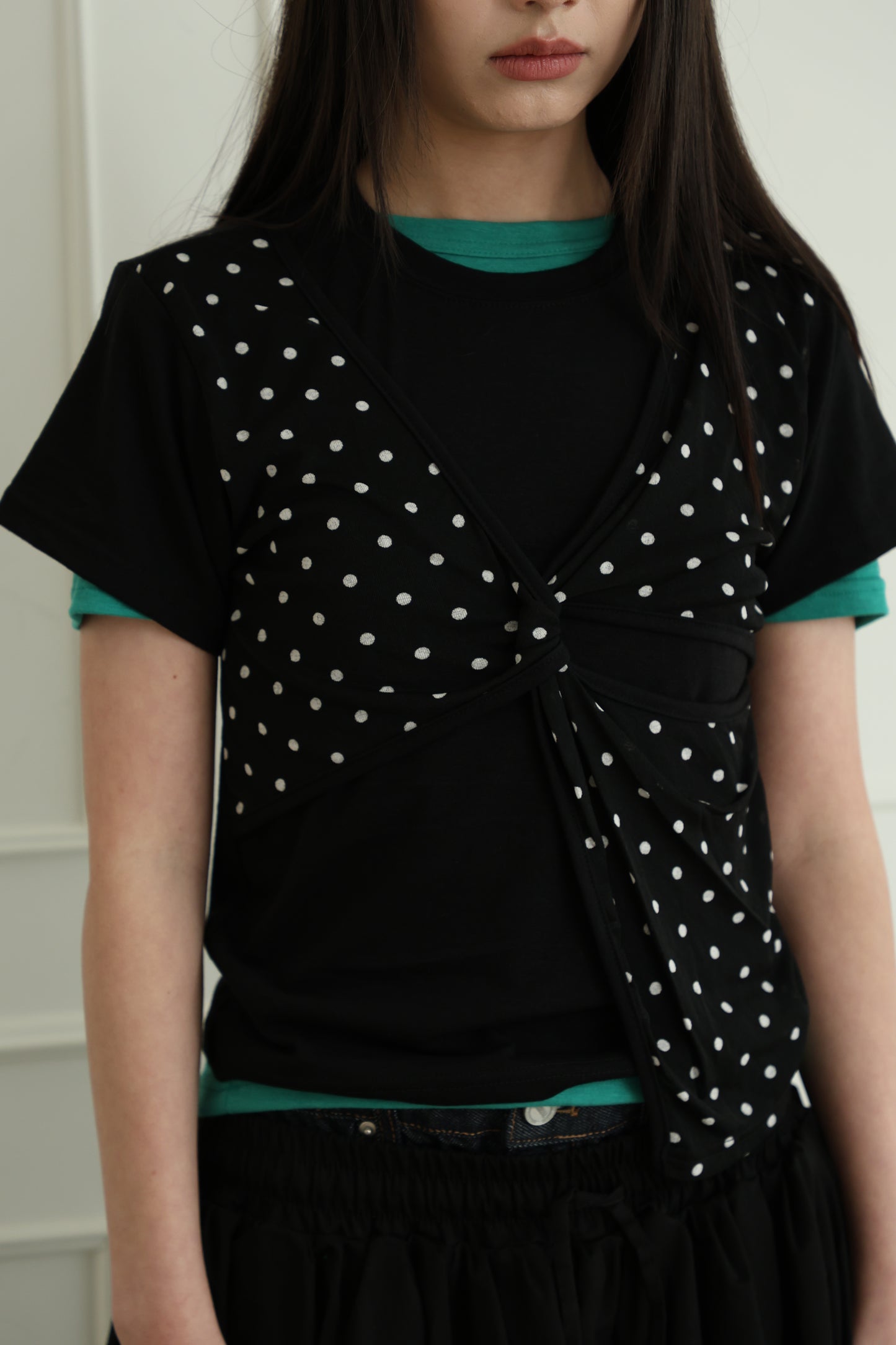 kink polka dot short-sleeved top