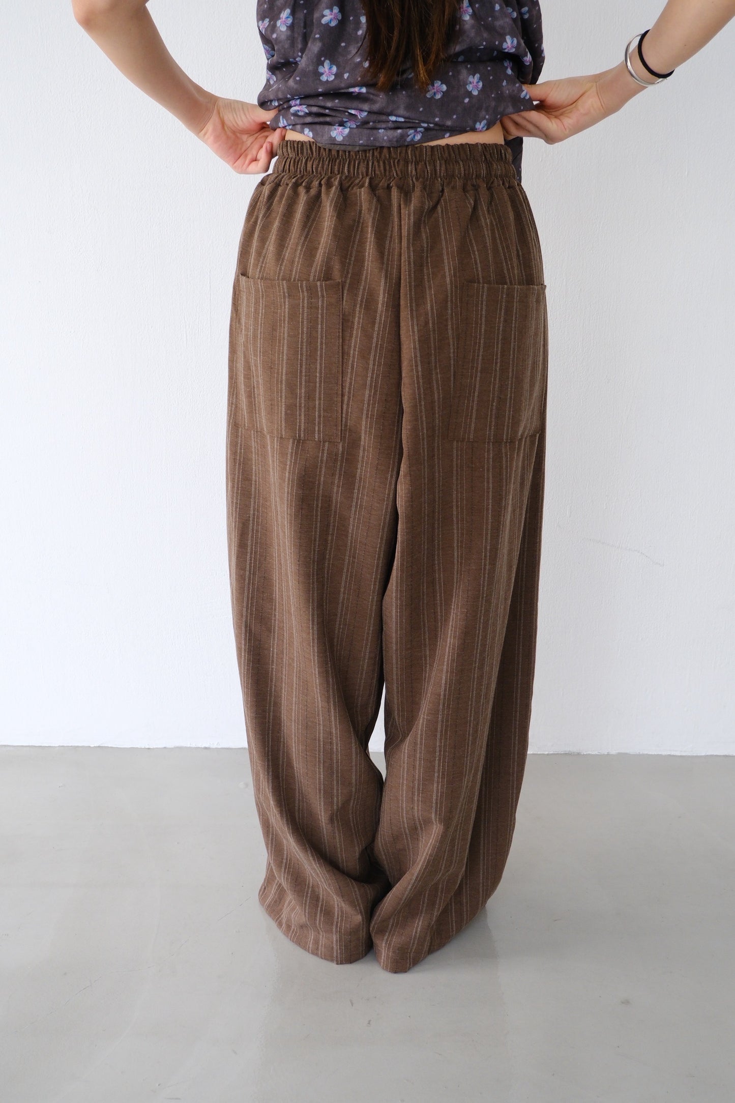 Retro loose striped straight leg pants