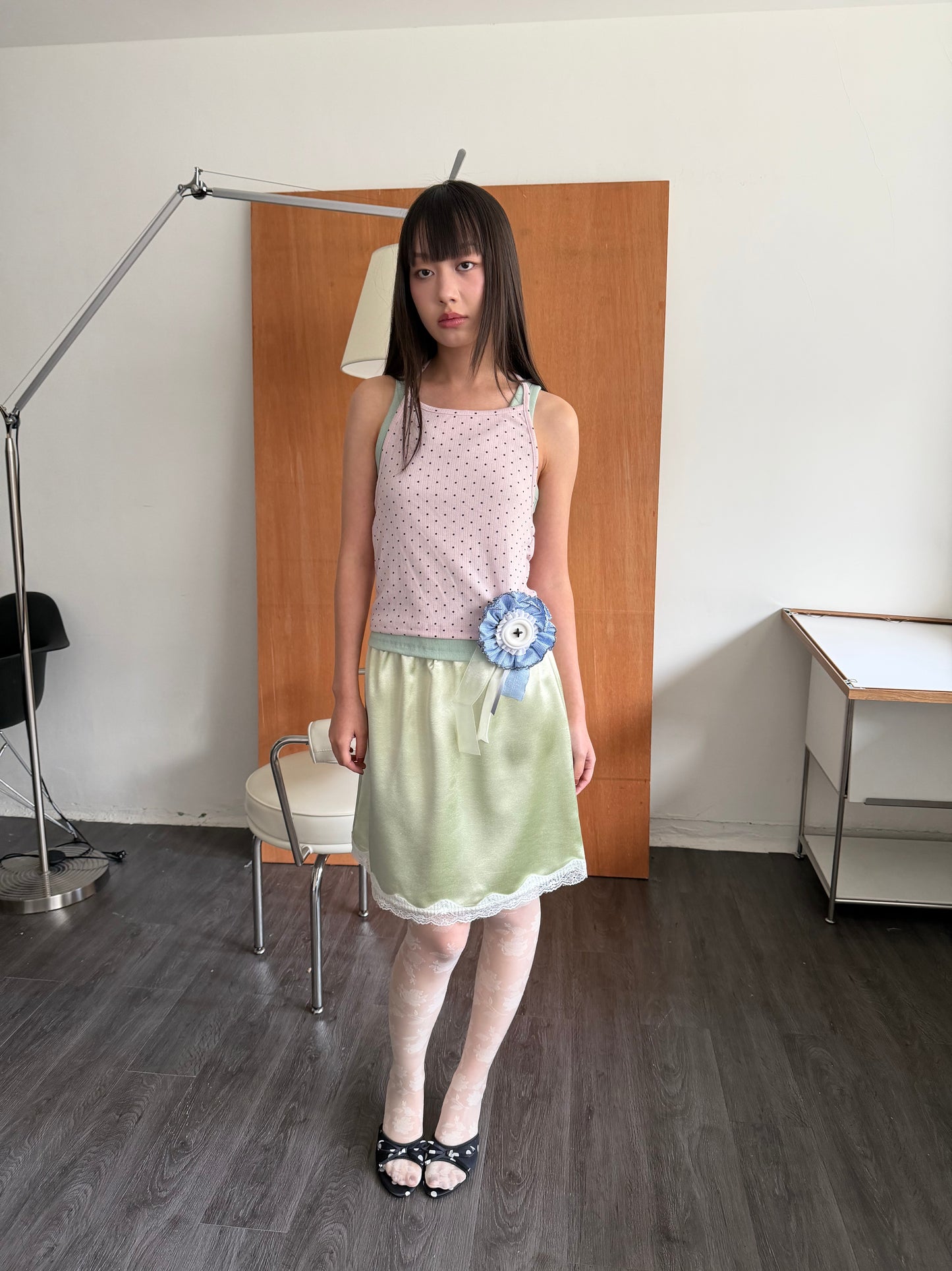 Satin and lace mini skirt