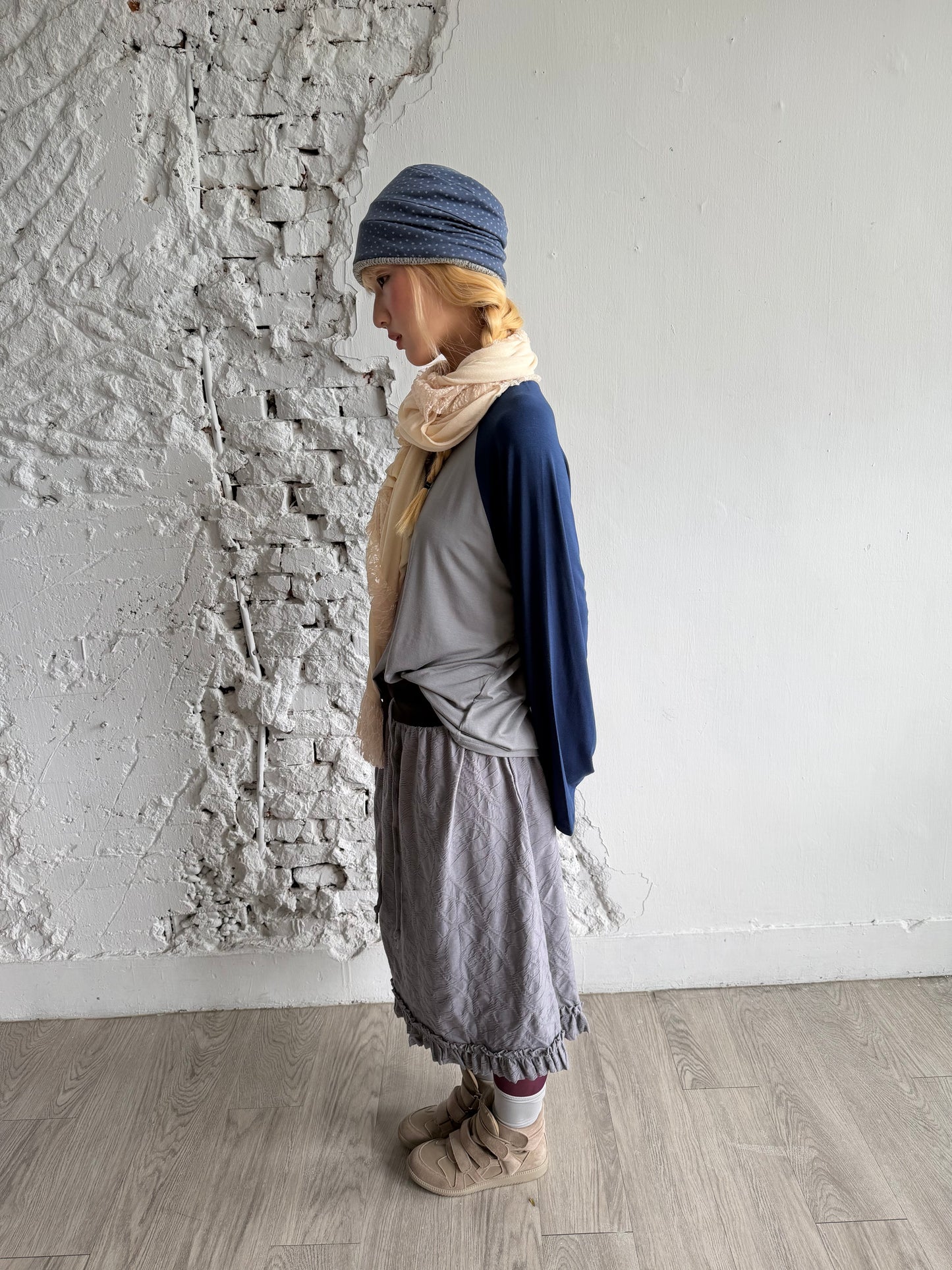 Embossed lace elastic cotton skirt