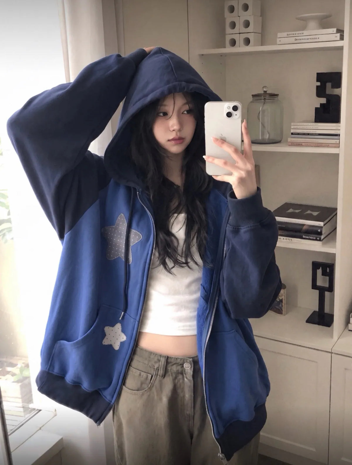星星插肩連帽雙拉鏈外套