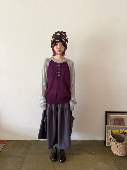 Henley collar knit raglan top