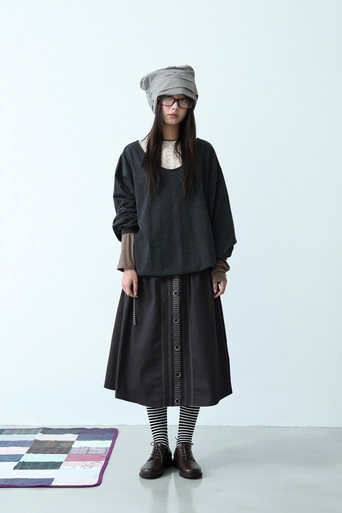 Retro Striped Button A-Line Skirt