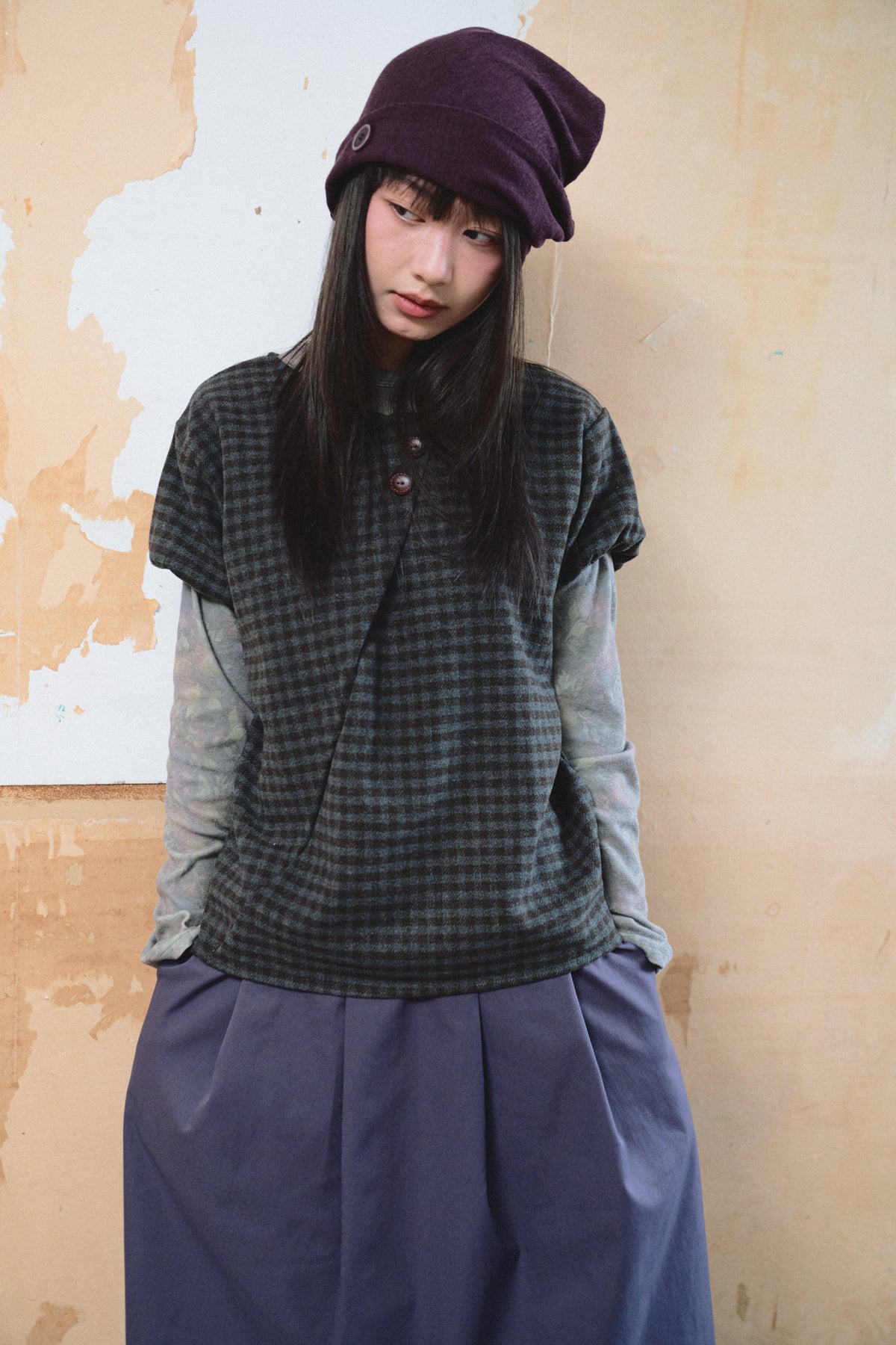 Collared button knit hat