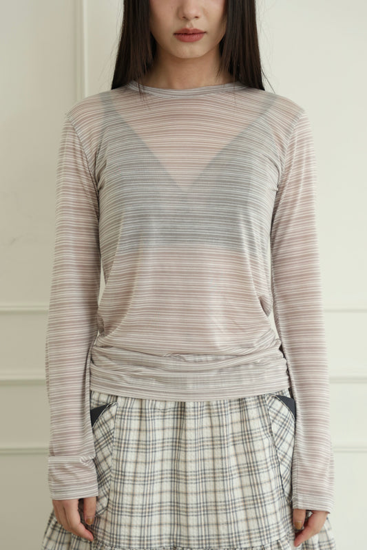Sheer pinstriped long-sleeved top
