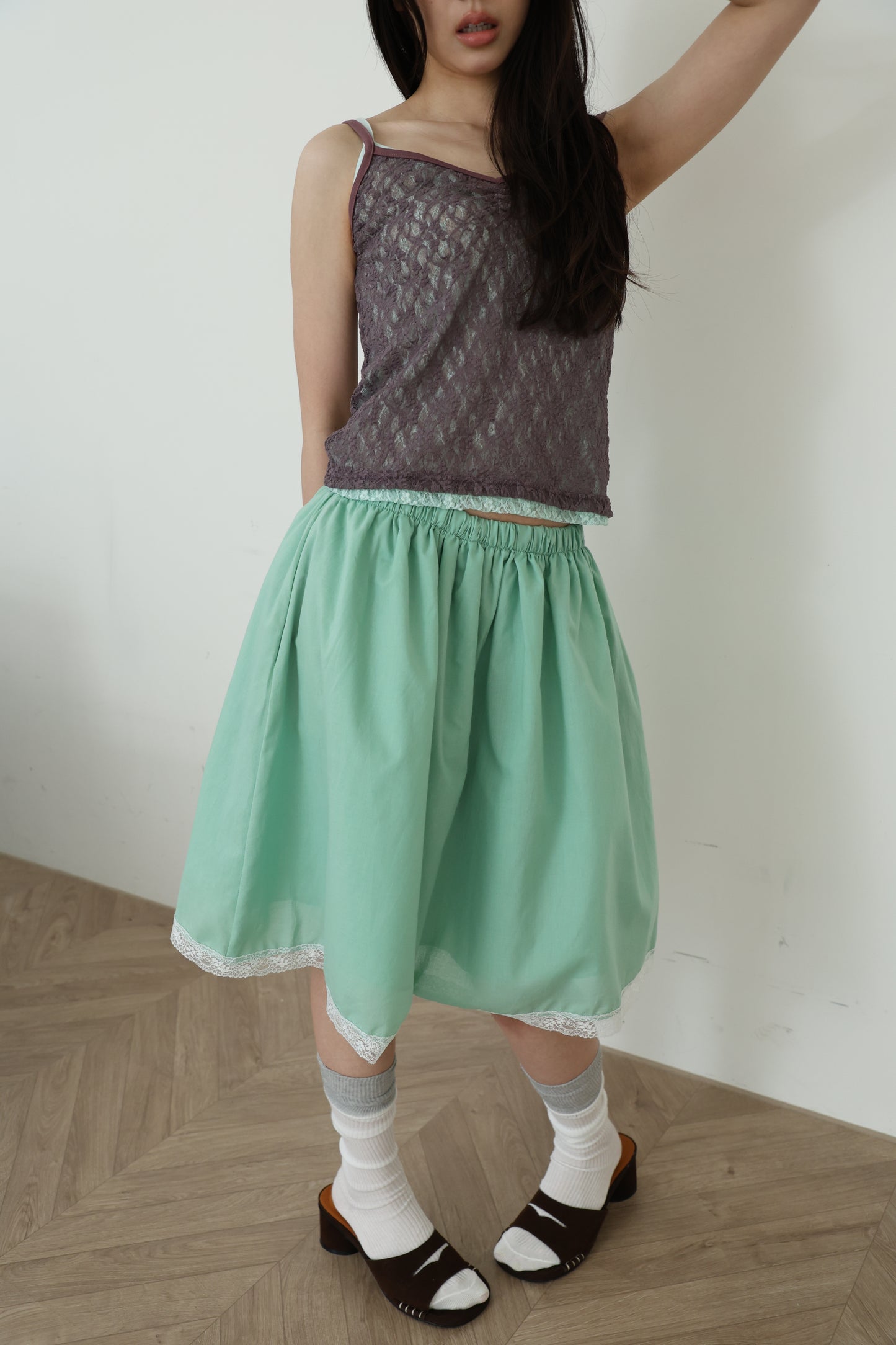 Lace sheer V-neck spaghetti strap vest