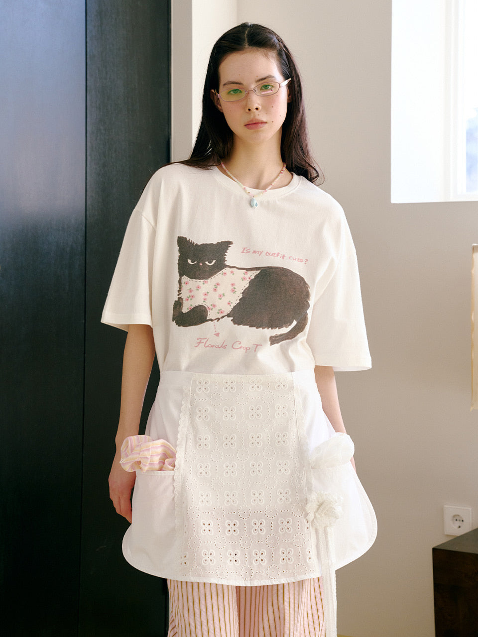 FUN FROM FUN Nero Cat Half Tee, White