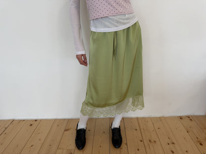 Lace Satin Midi Skirt