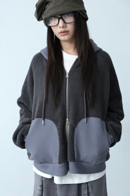 Hooded jacket with mixed materials