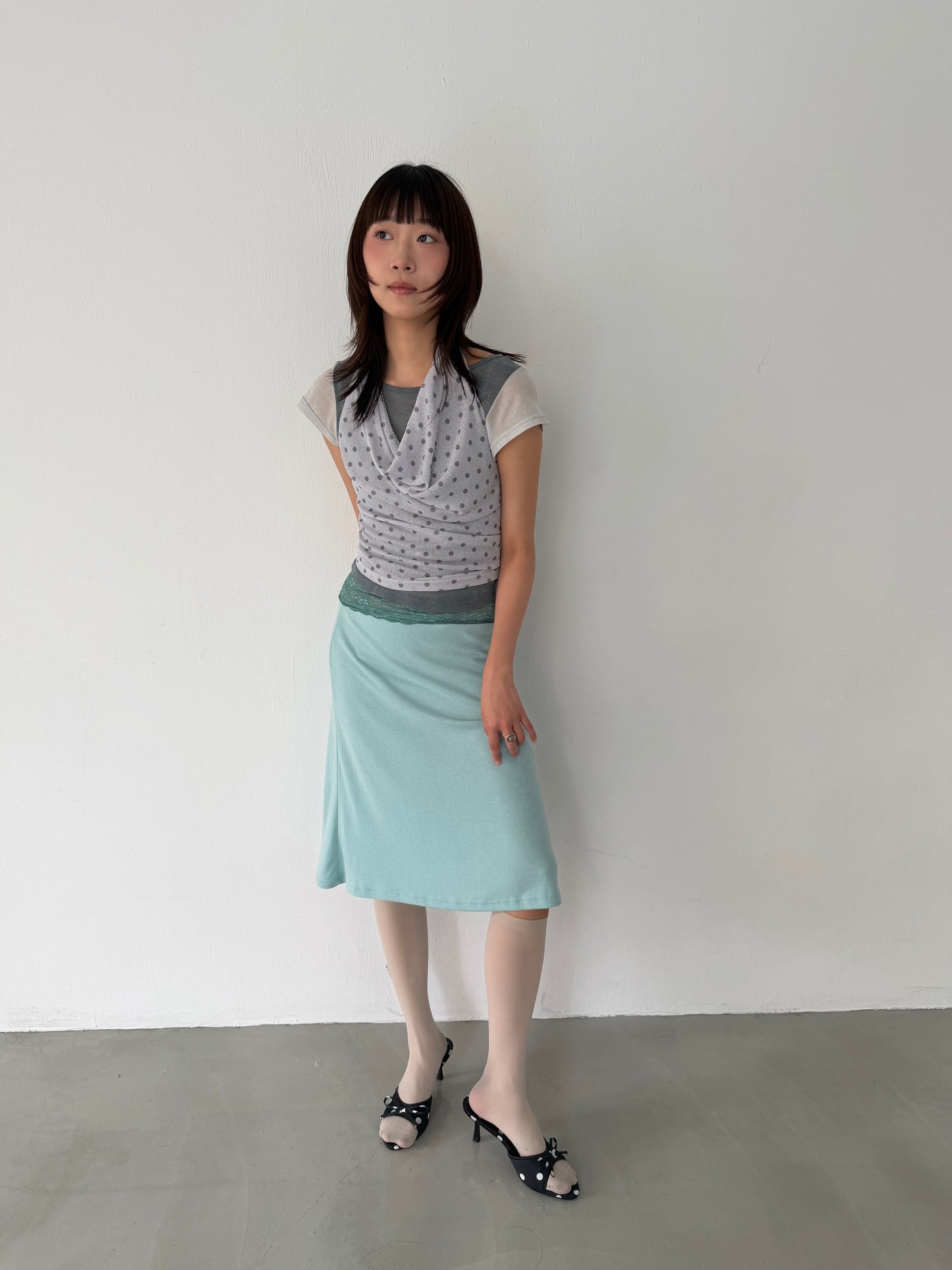 Lace cotton straight skirt
