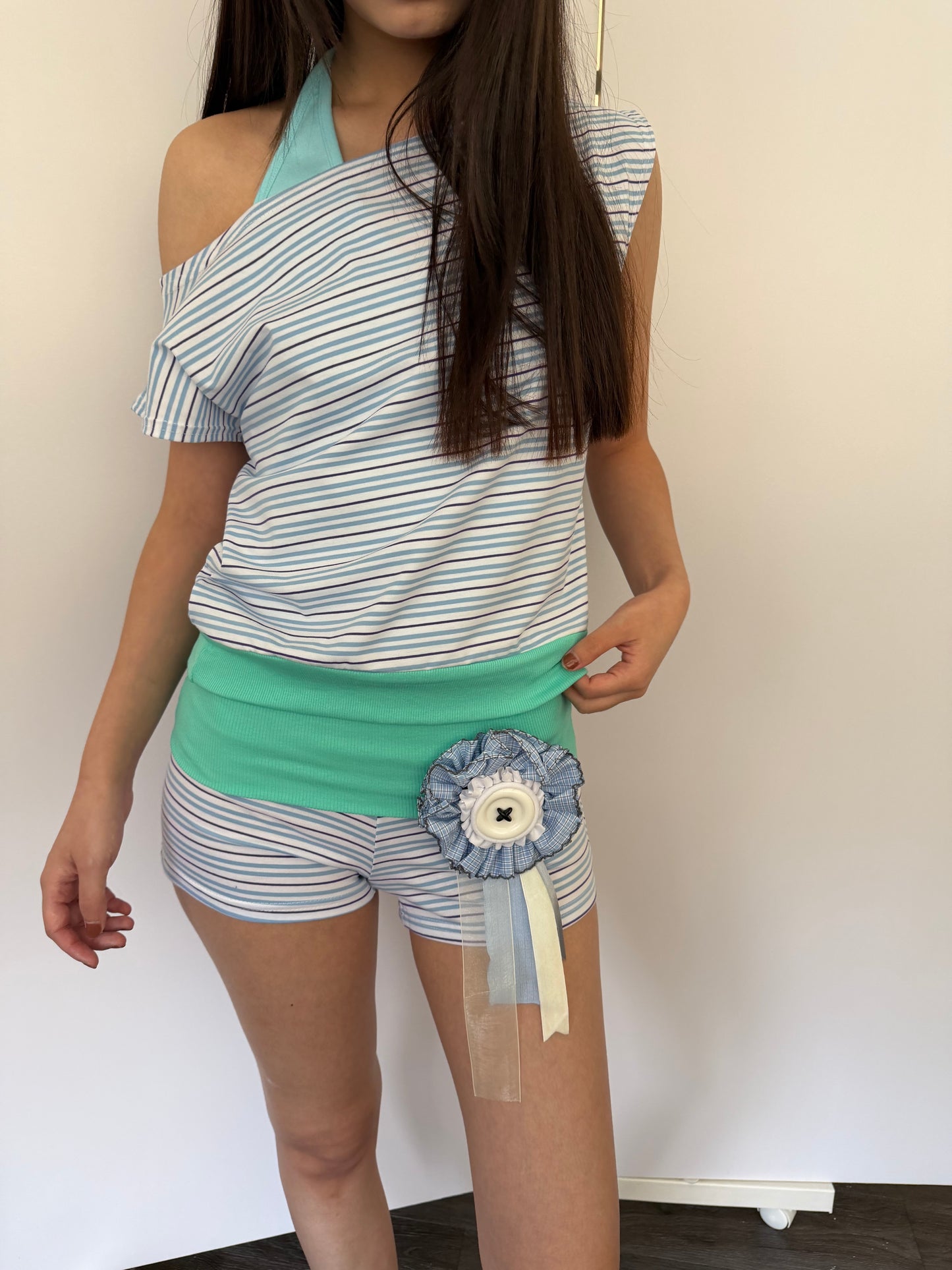 Striped Color-Block Top and Shorts Set