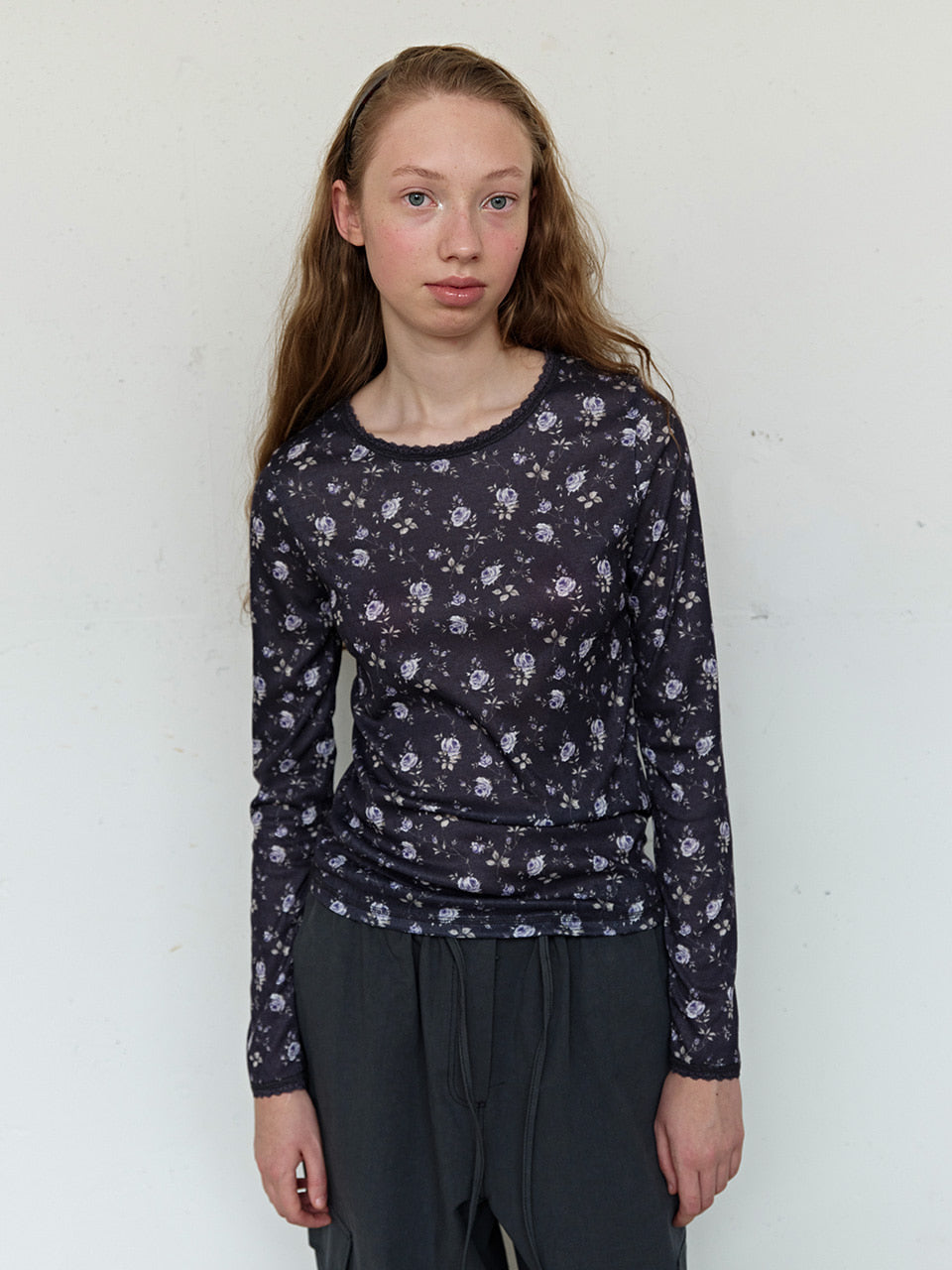 FUN FROM FUN Petal Pointelle Tee, Charcoal
