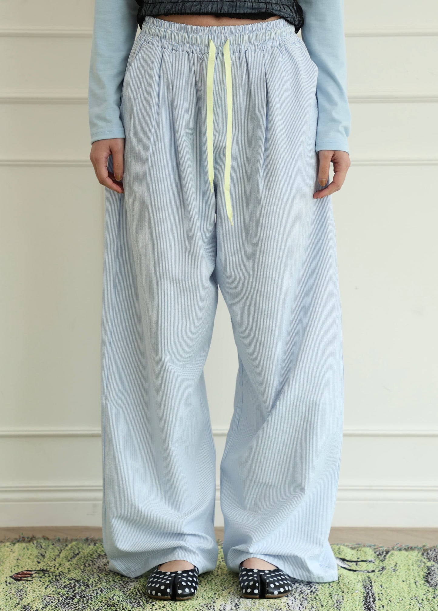 Striped loose straight leg pants