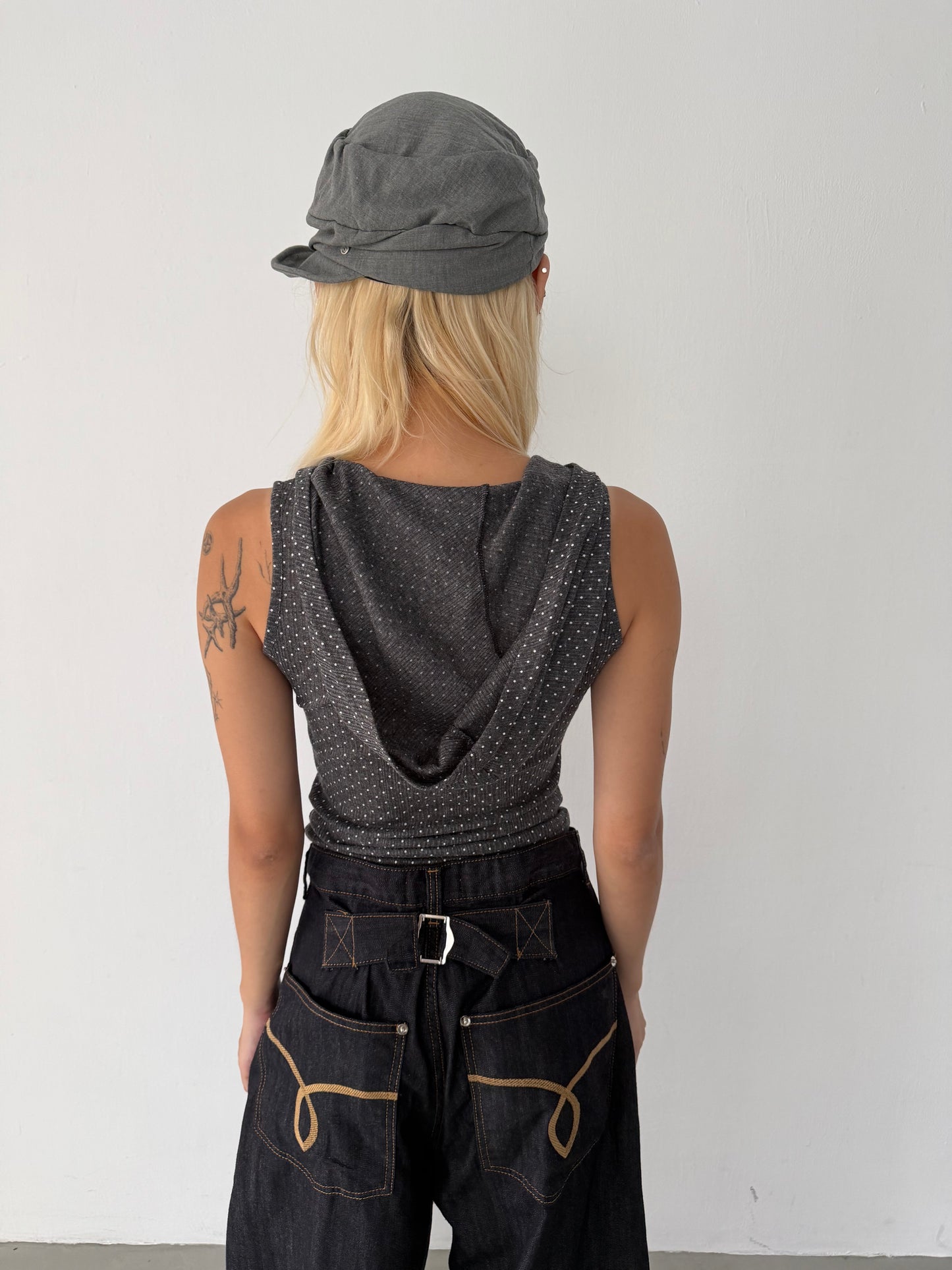 Polka Hood Sleeveless Top