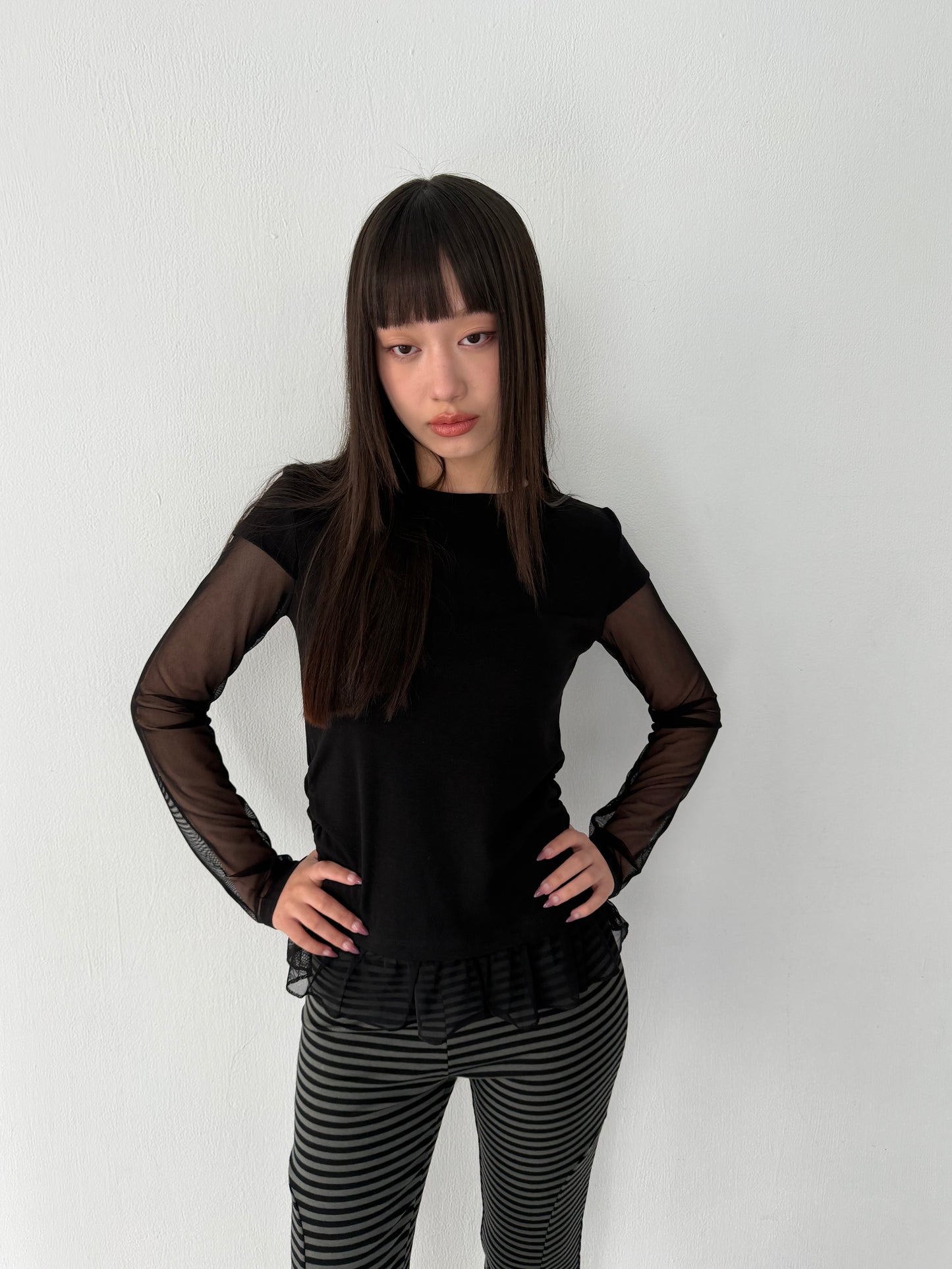 Faux Layer Mixed Fabric Top