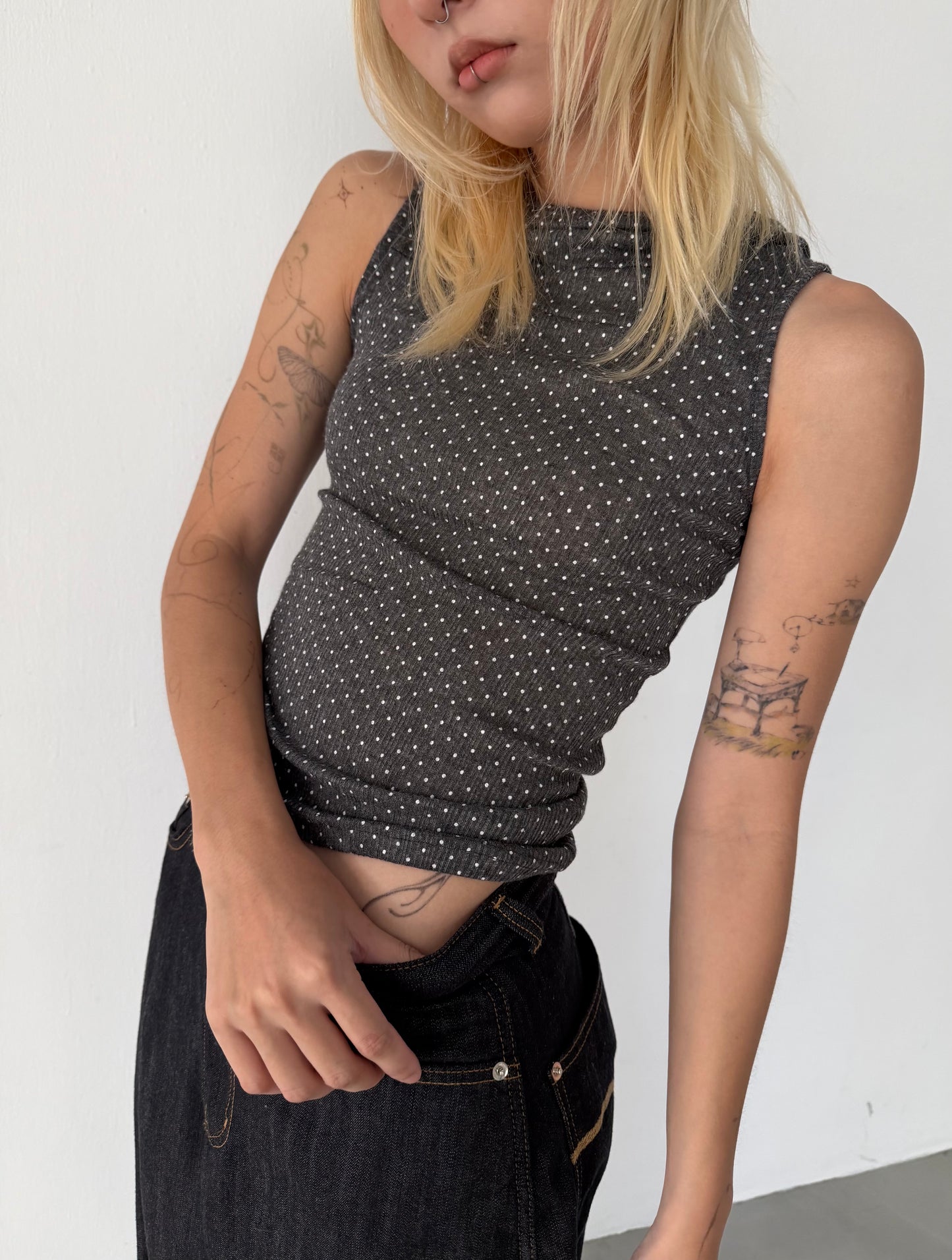 Polka Hood Sleeveless Top