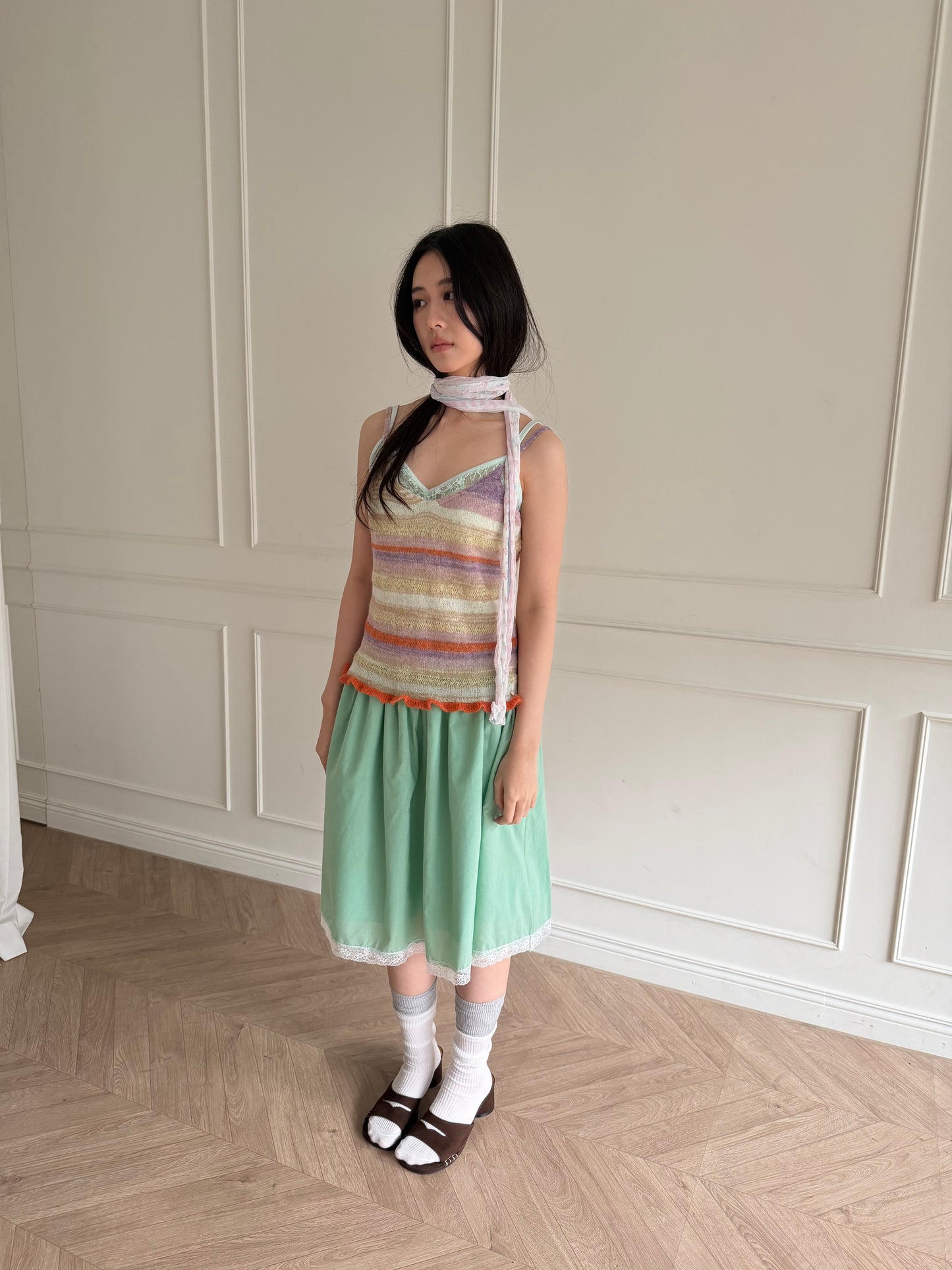Knit striped spaghetti strap vest