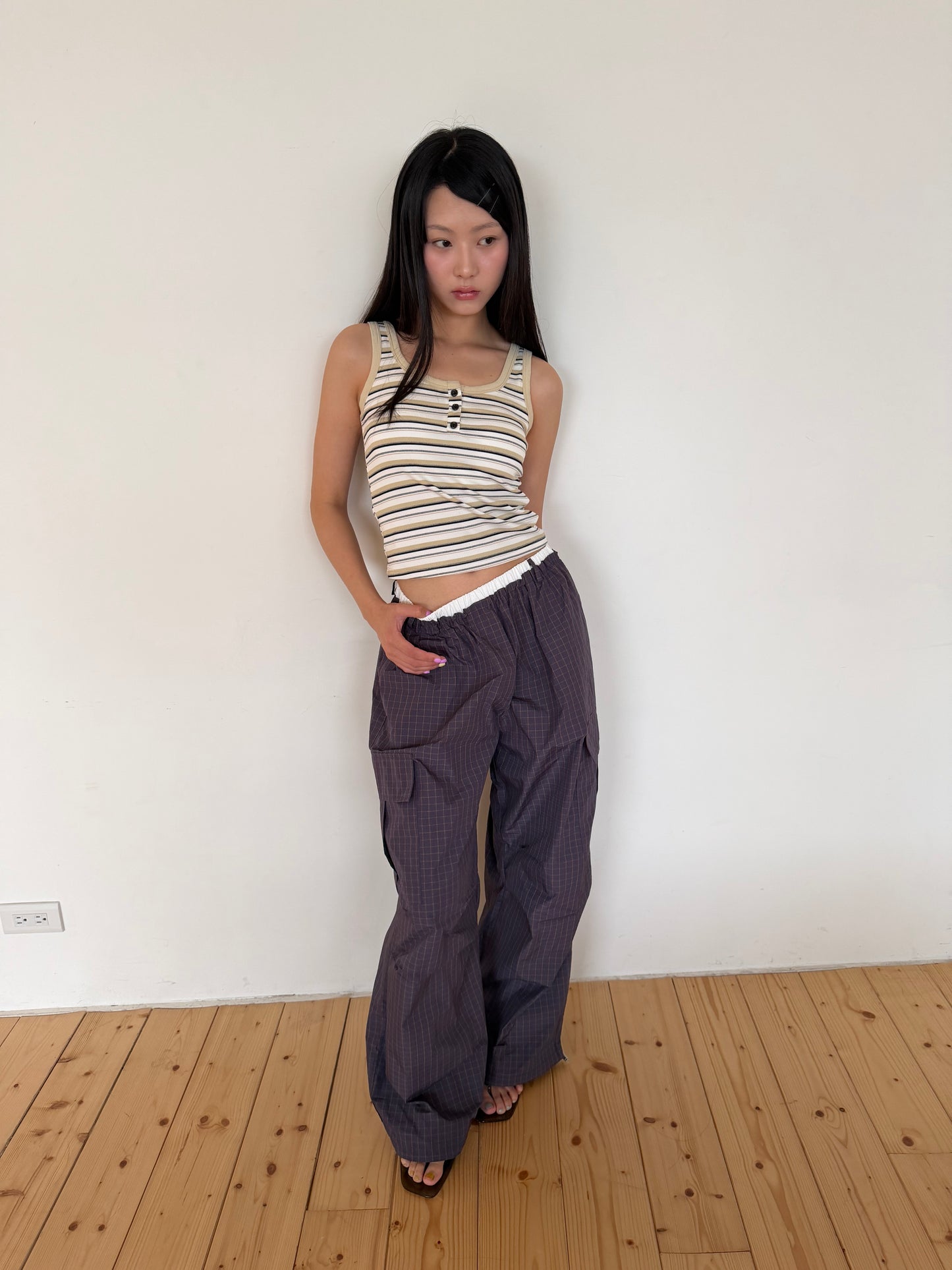 Layered Waist Grid Cargo Pants