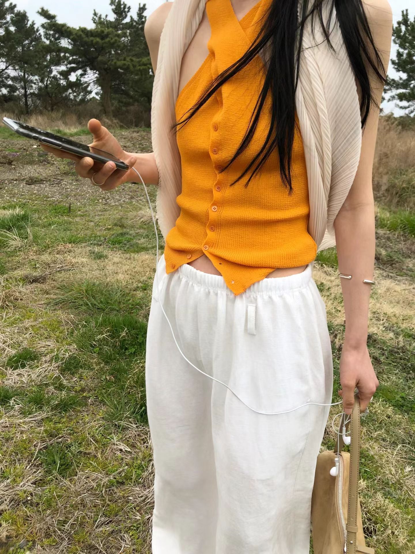 halter neck knitted button vest