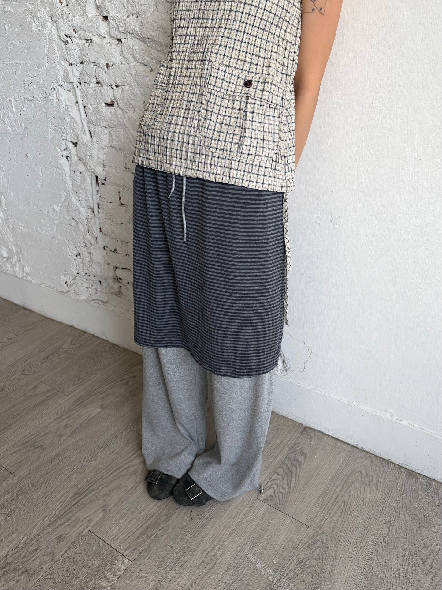 Faux two-piece striped cotton culottes