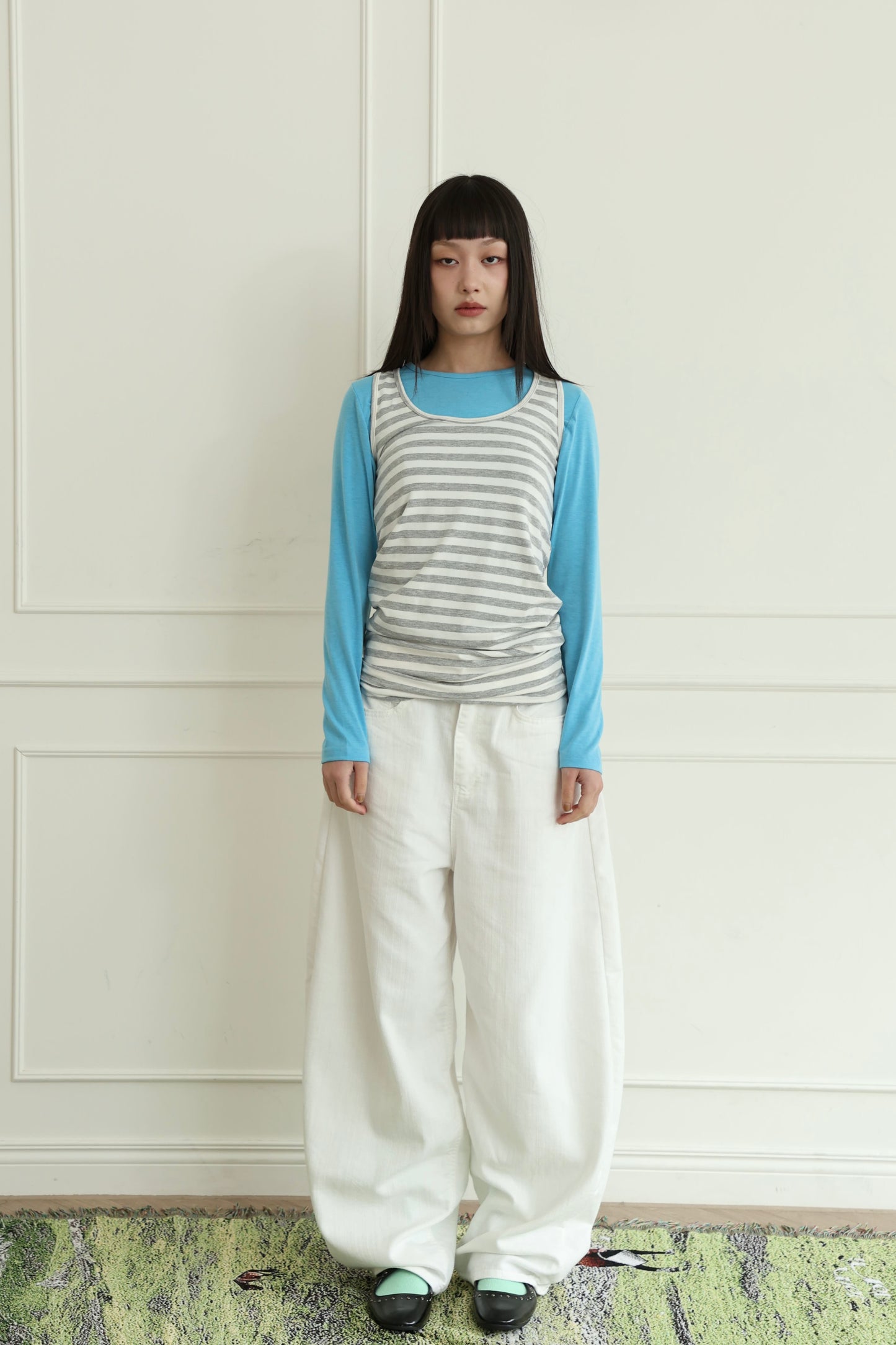 Wide striped long vest