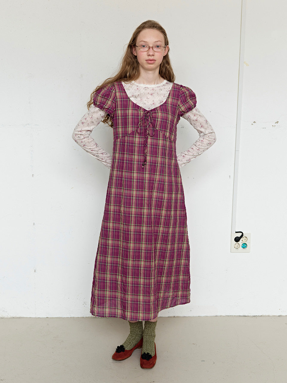 FUN FROM FUN Berry Check Long Dress, Berry