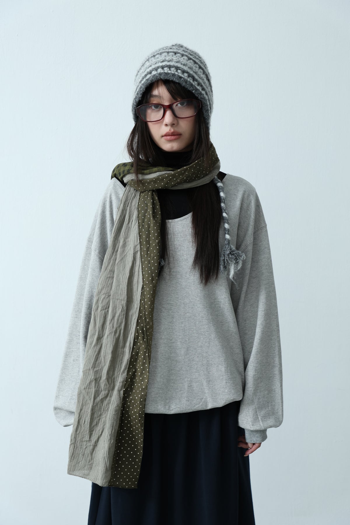 Double checkered polka dot scarf