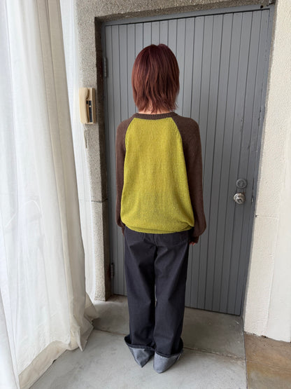 Henley collar knit raglan top