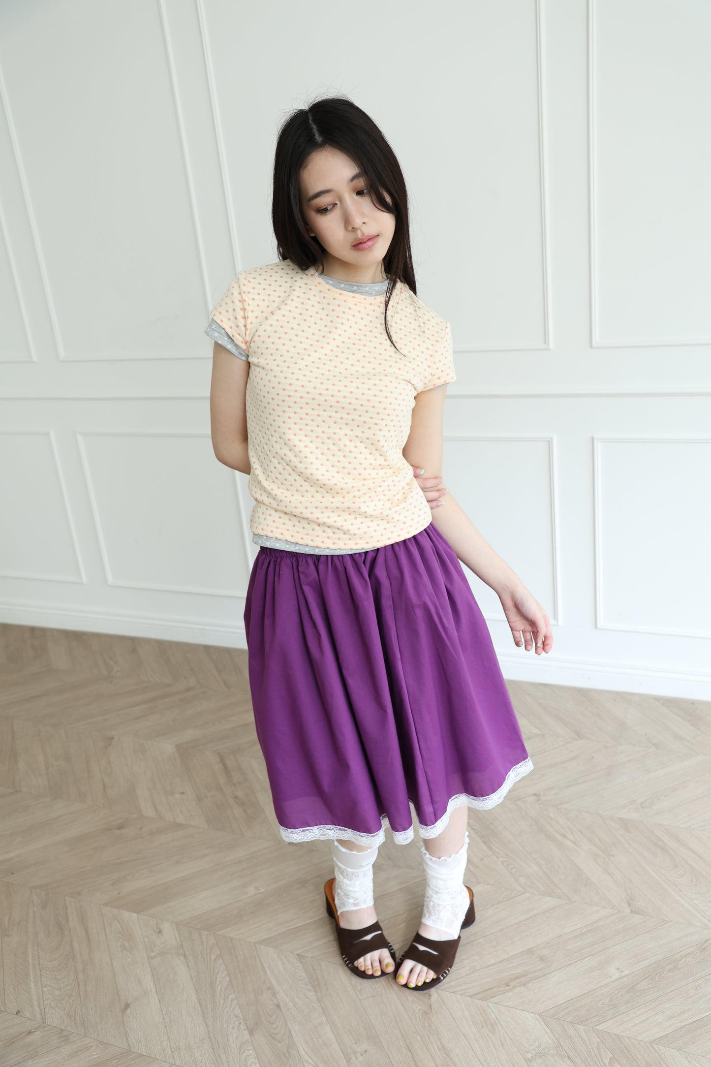 polka dot top with off-shoulder design