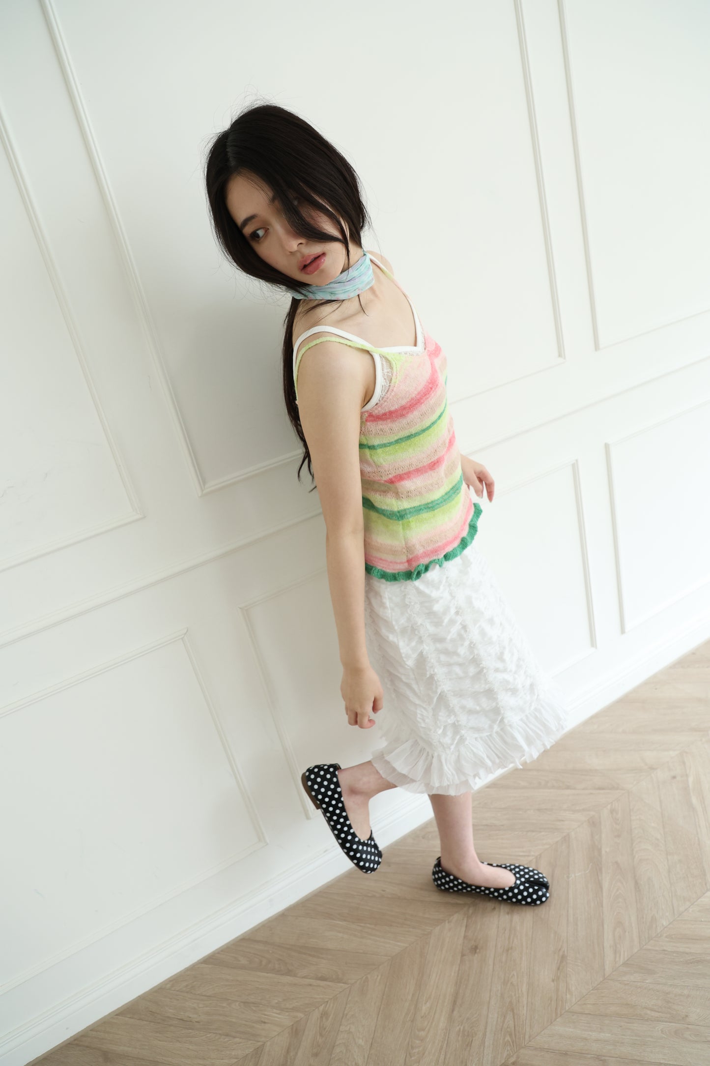 Knit striped spaghetti strap vest