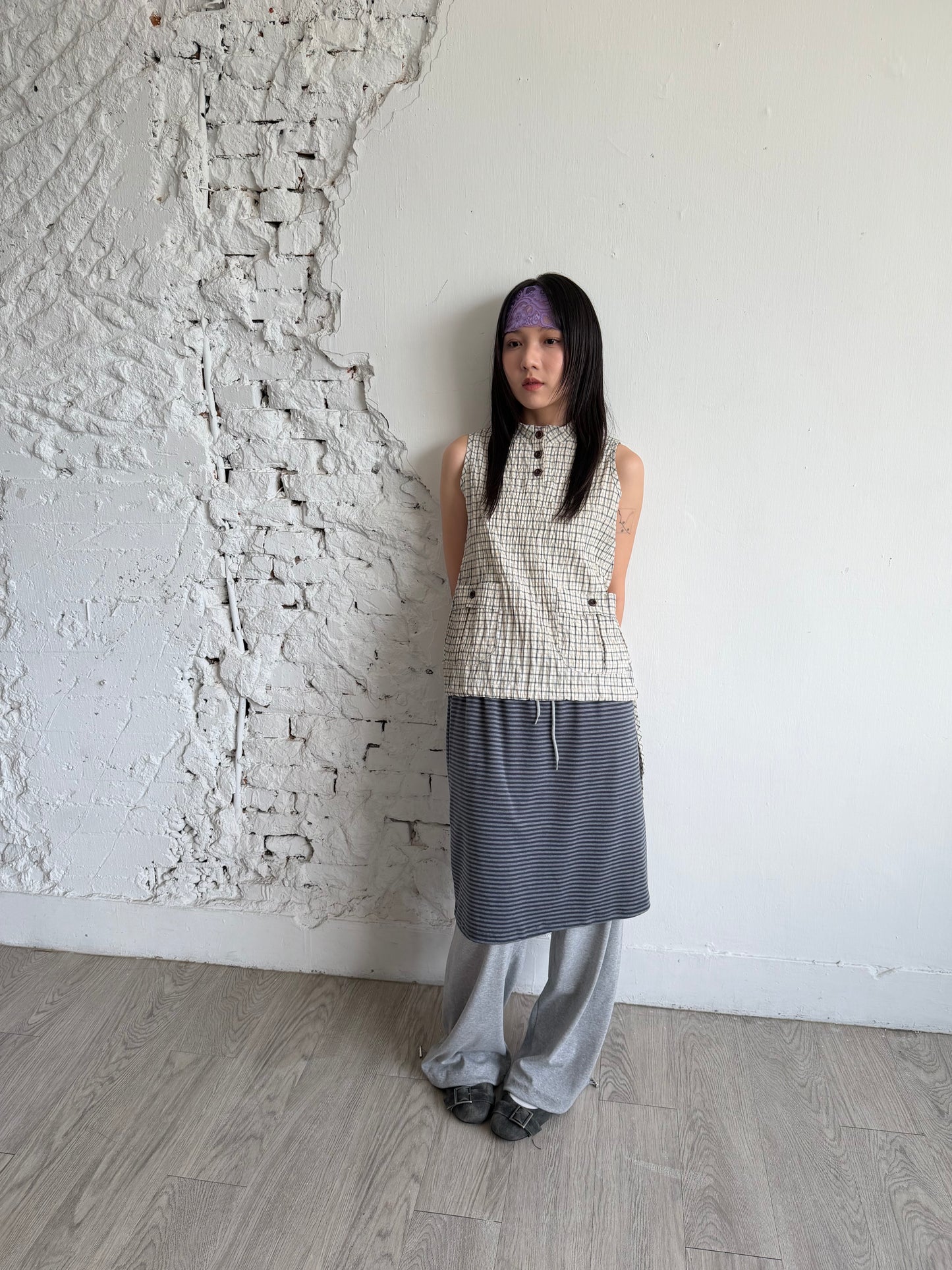 Faux two-piece striped cotton culottes
