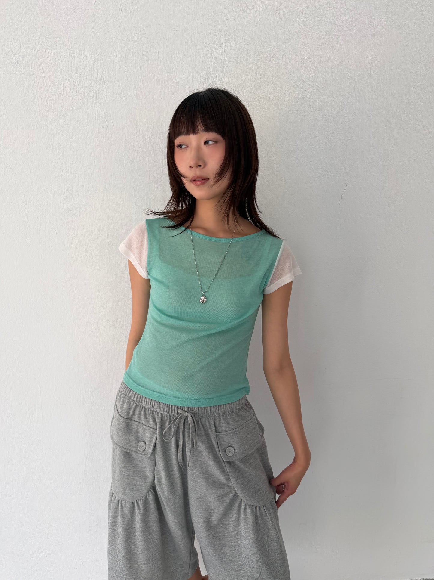 Asymmetrical short-sleeved top