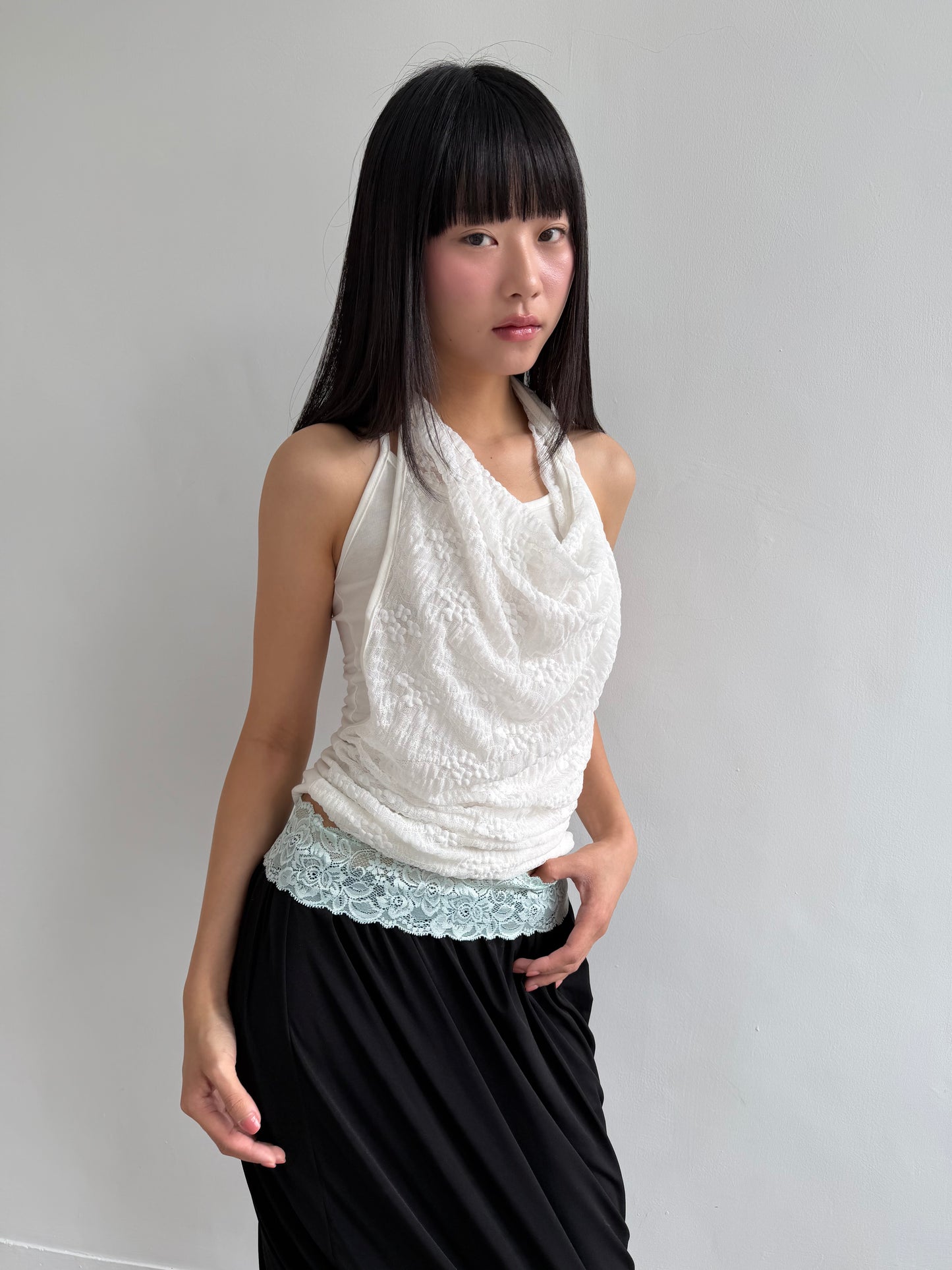 Lace Cowl Neck Tank Top