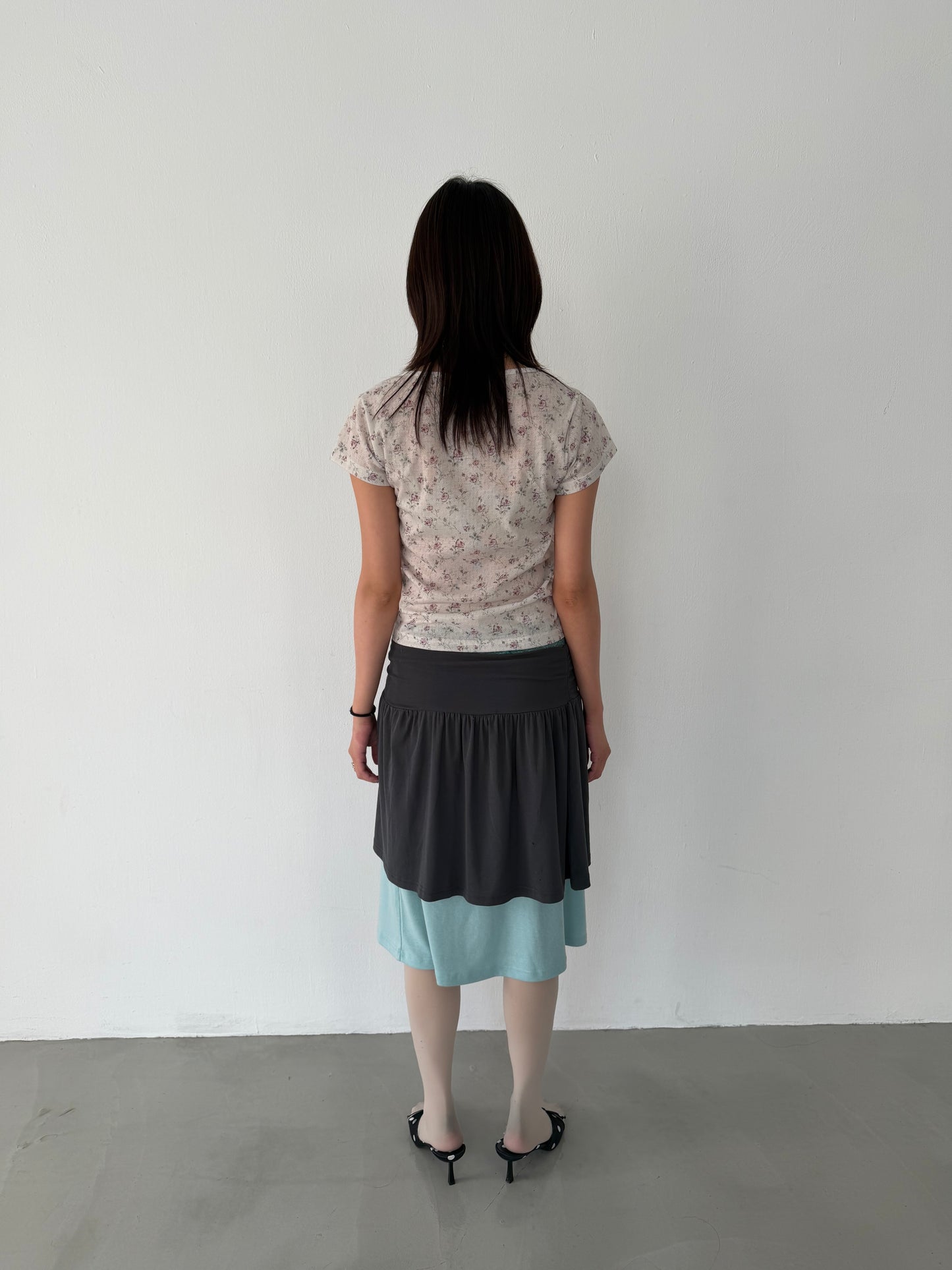 Floral Button Elastic Short-Sleeve
