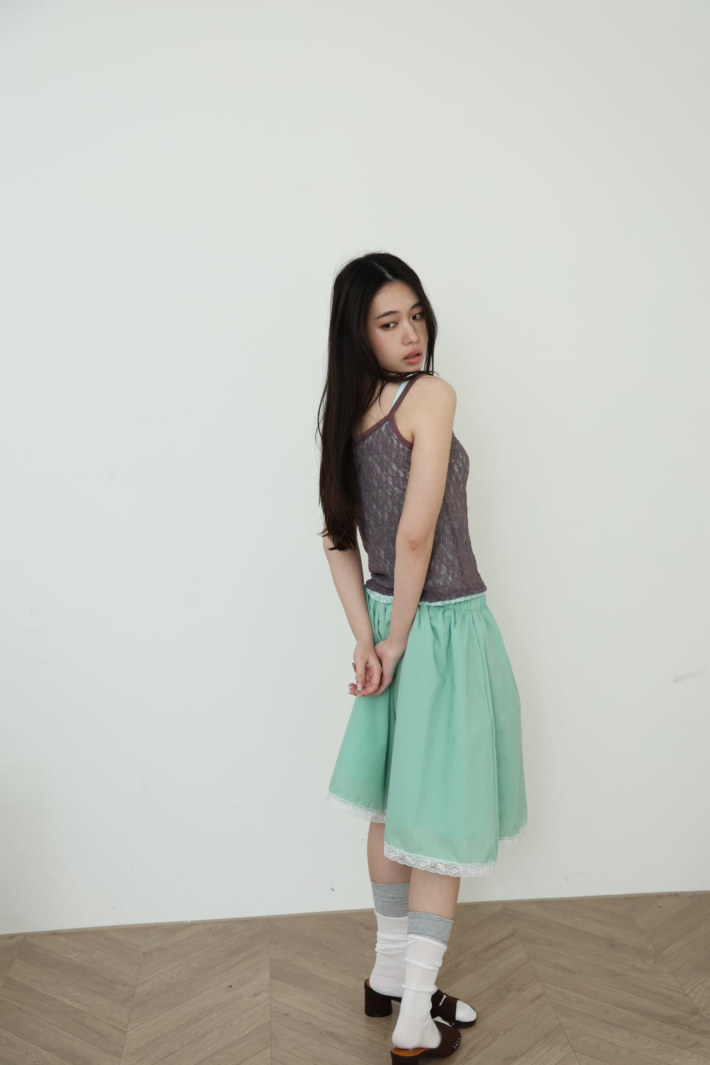 Lace sheer V-neck spaghetti strap vest