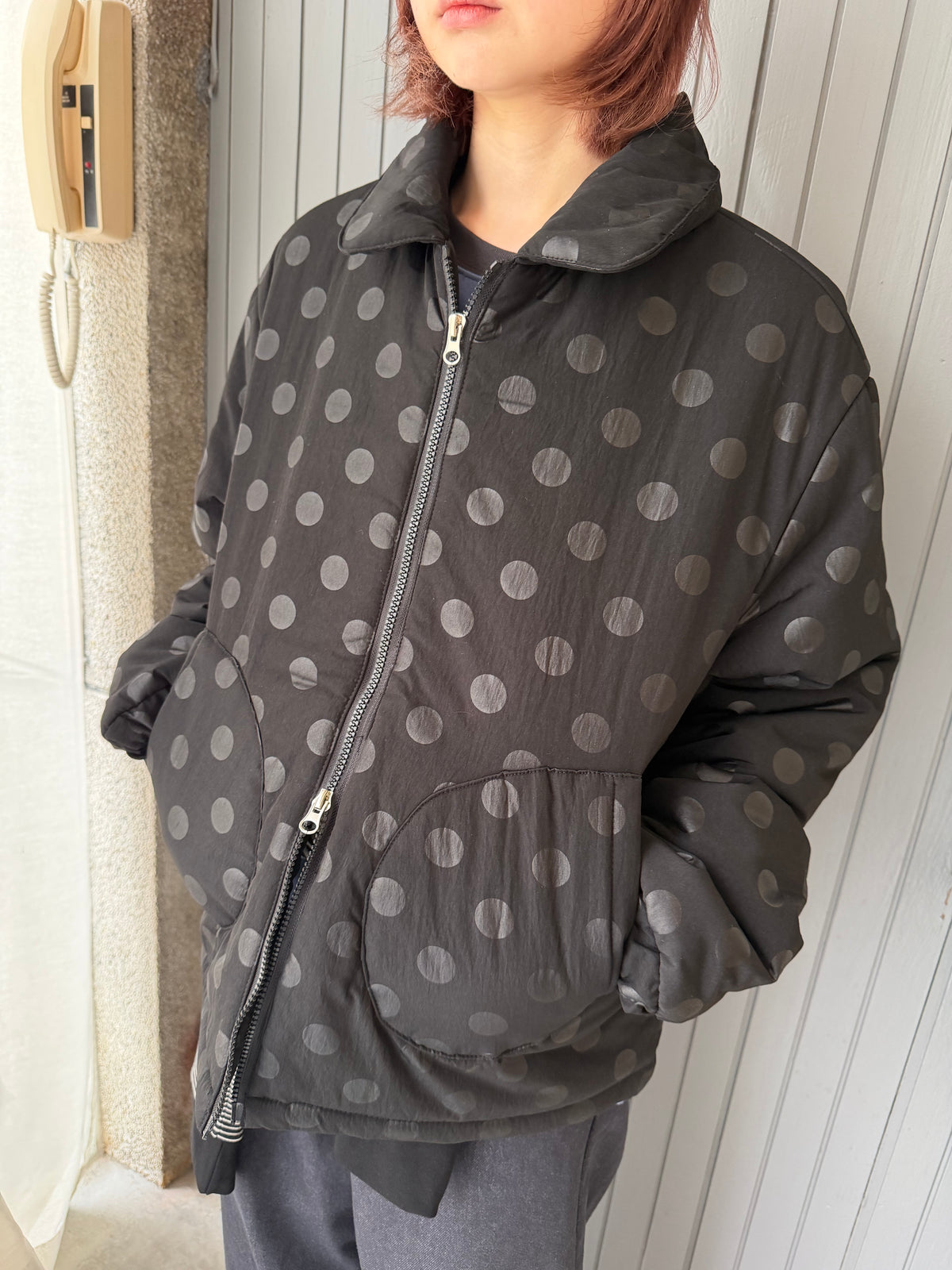 polka dot quilted coat