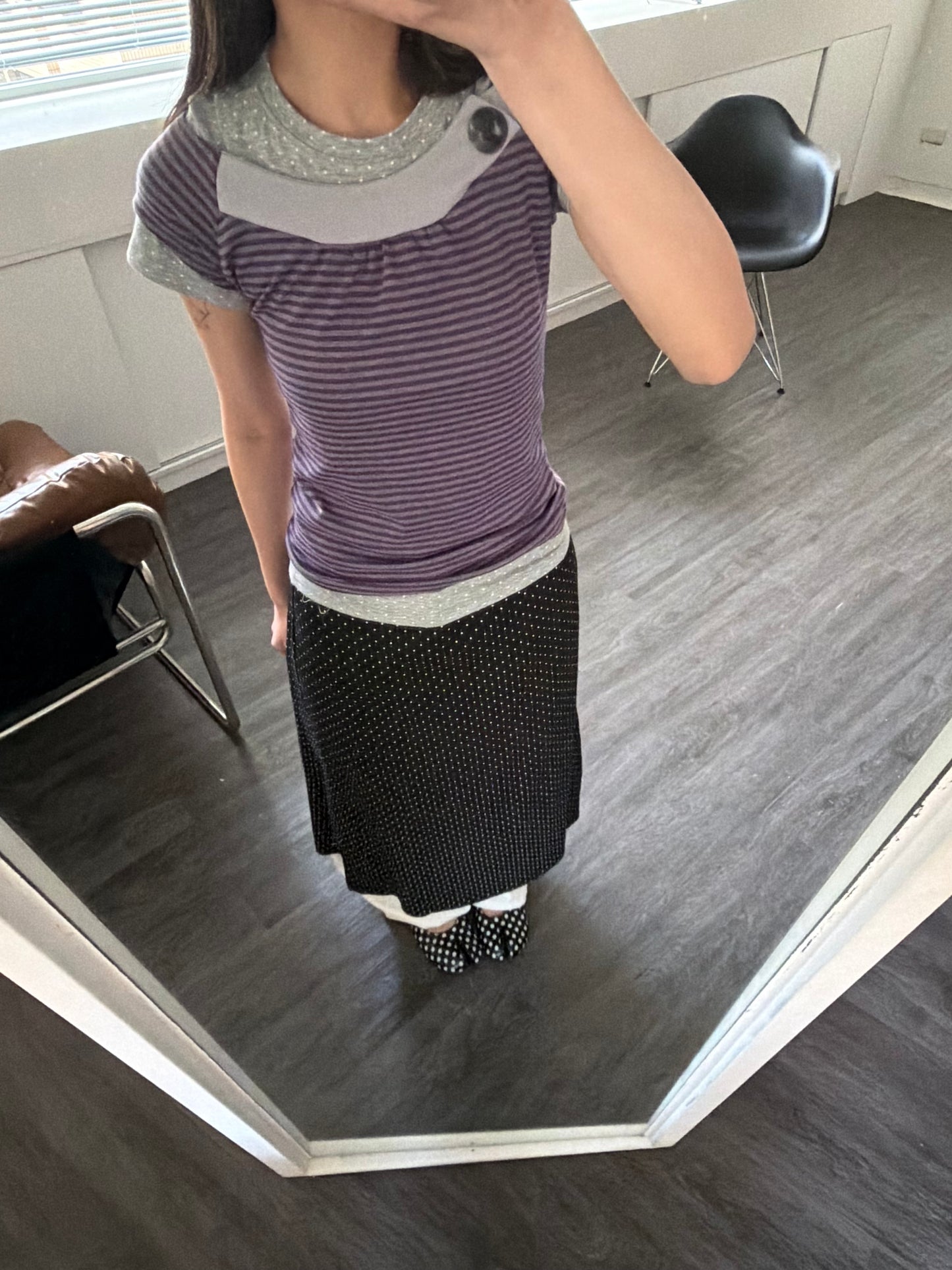 Button-up striped off-shoulder top