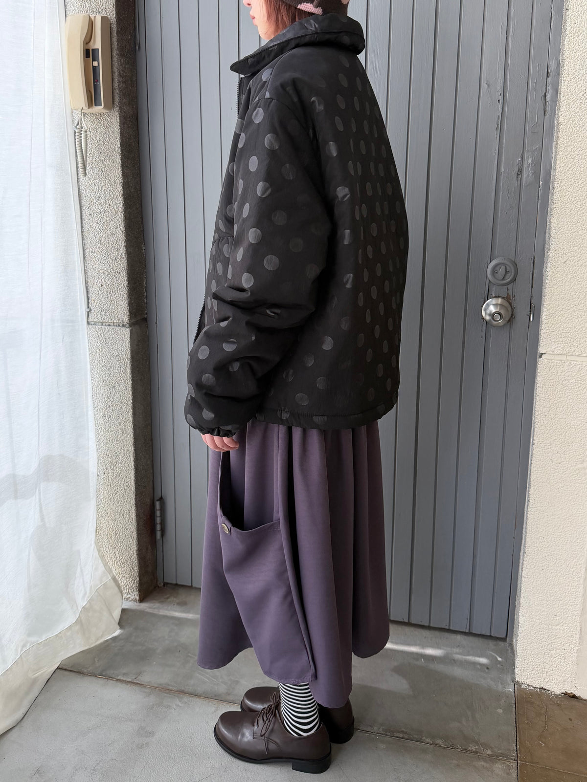 polka dot quilted coat