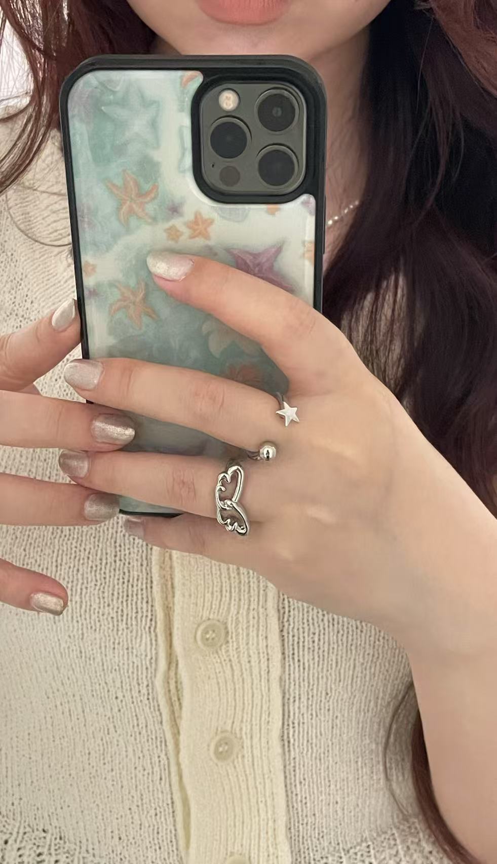 Round Bead Star E009 Ring