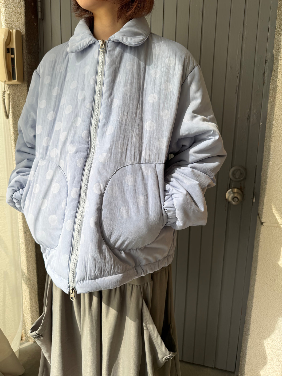 polka dot quilted coat