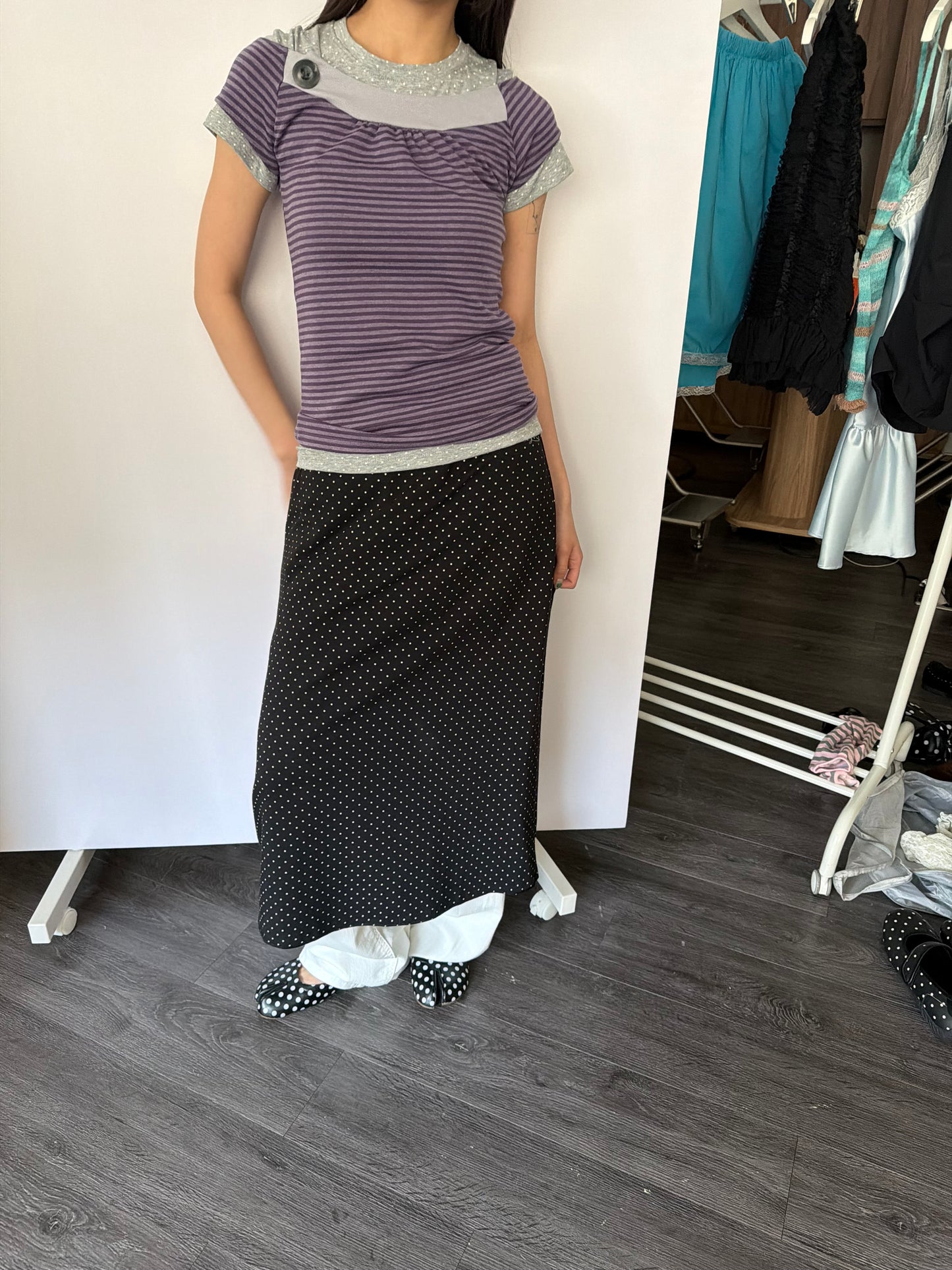 Elastic polka dot maxi dress