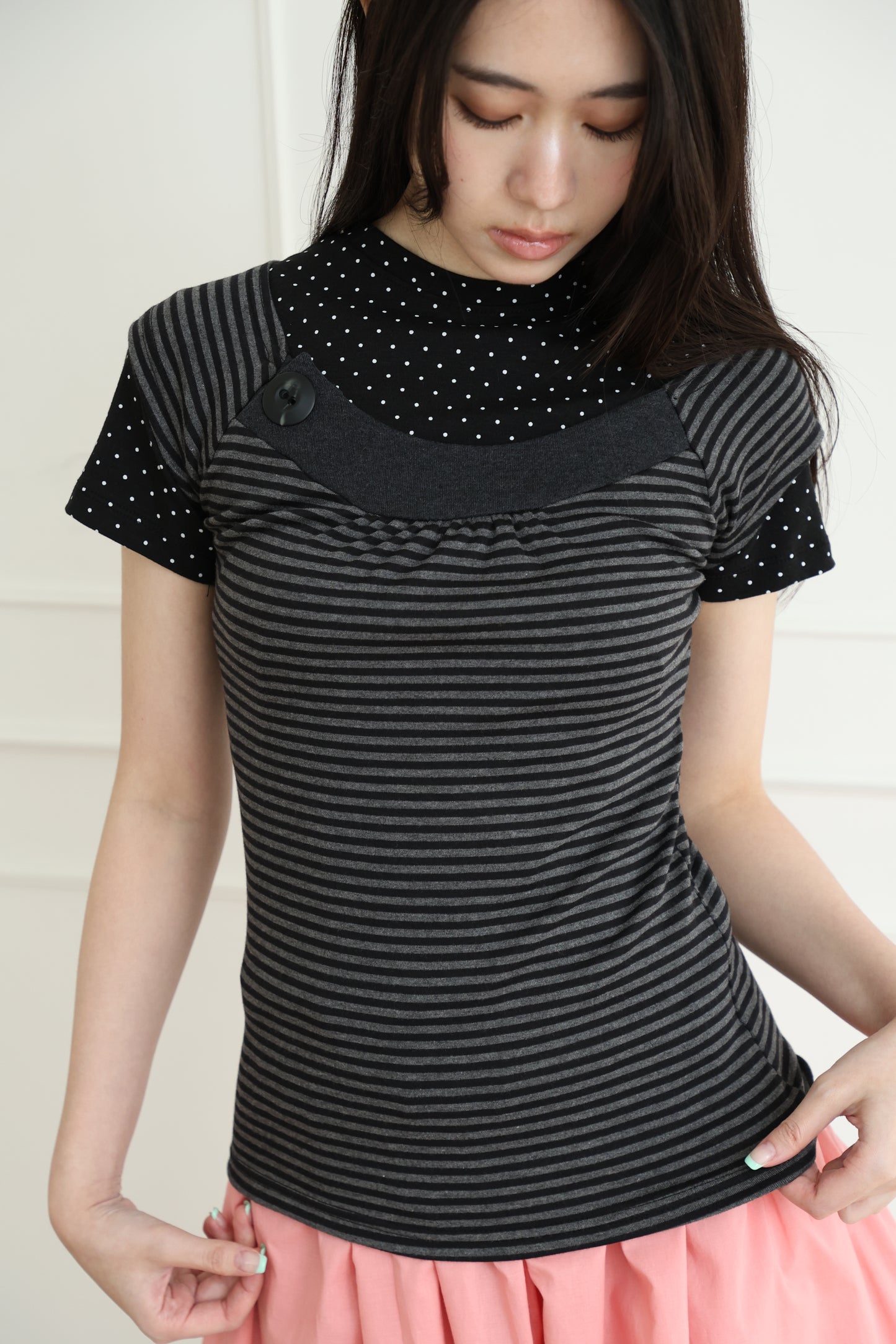 Button-up striped off-shoulder top