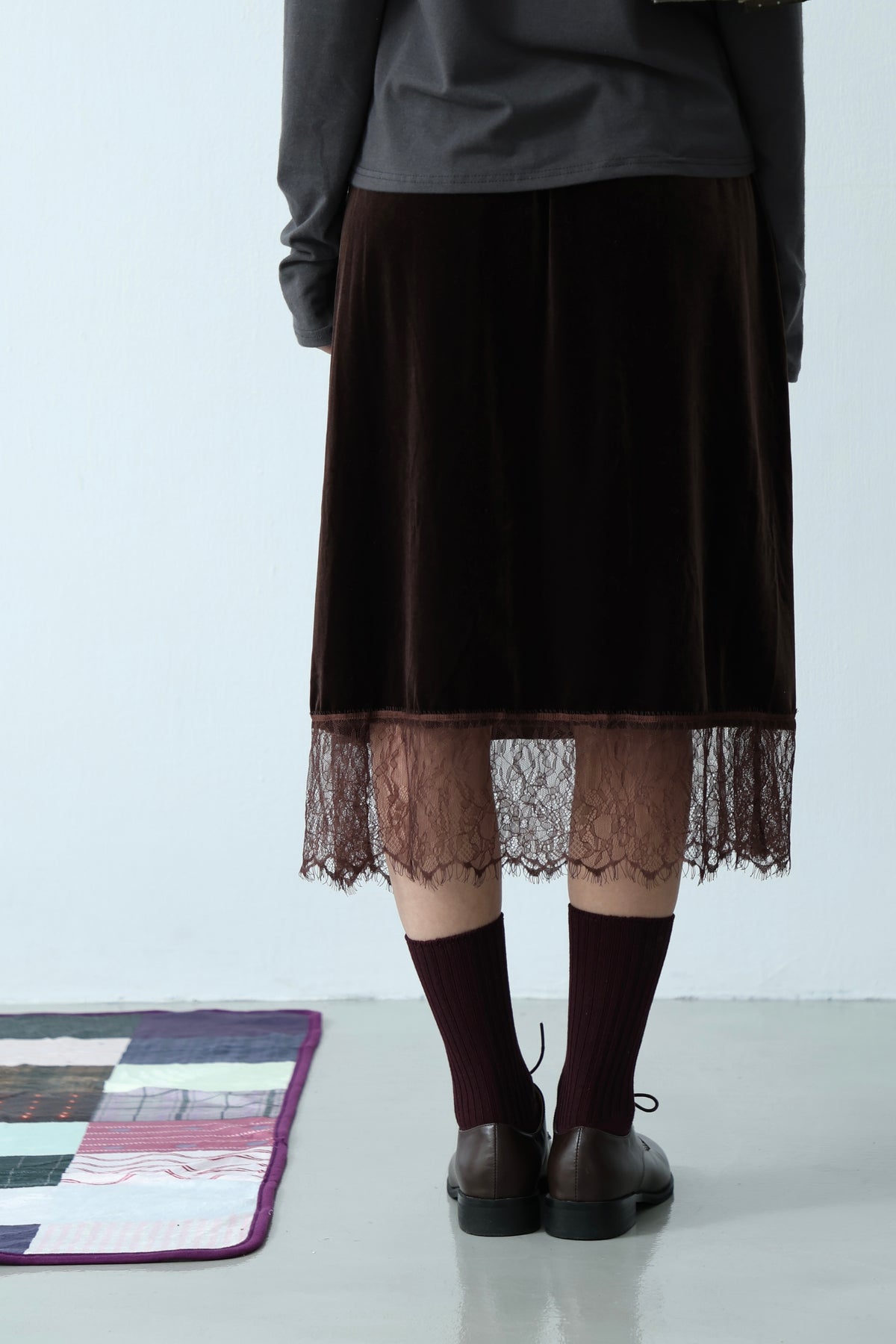 Suede Lace-Trim Skirt